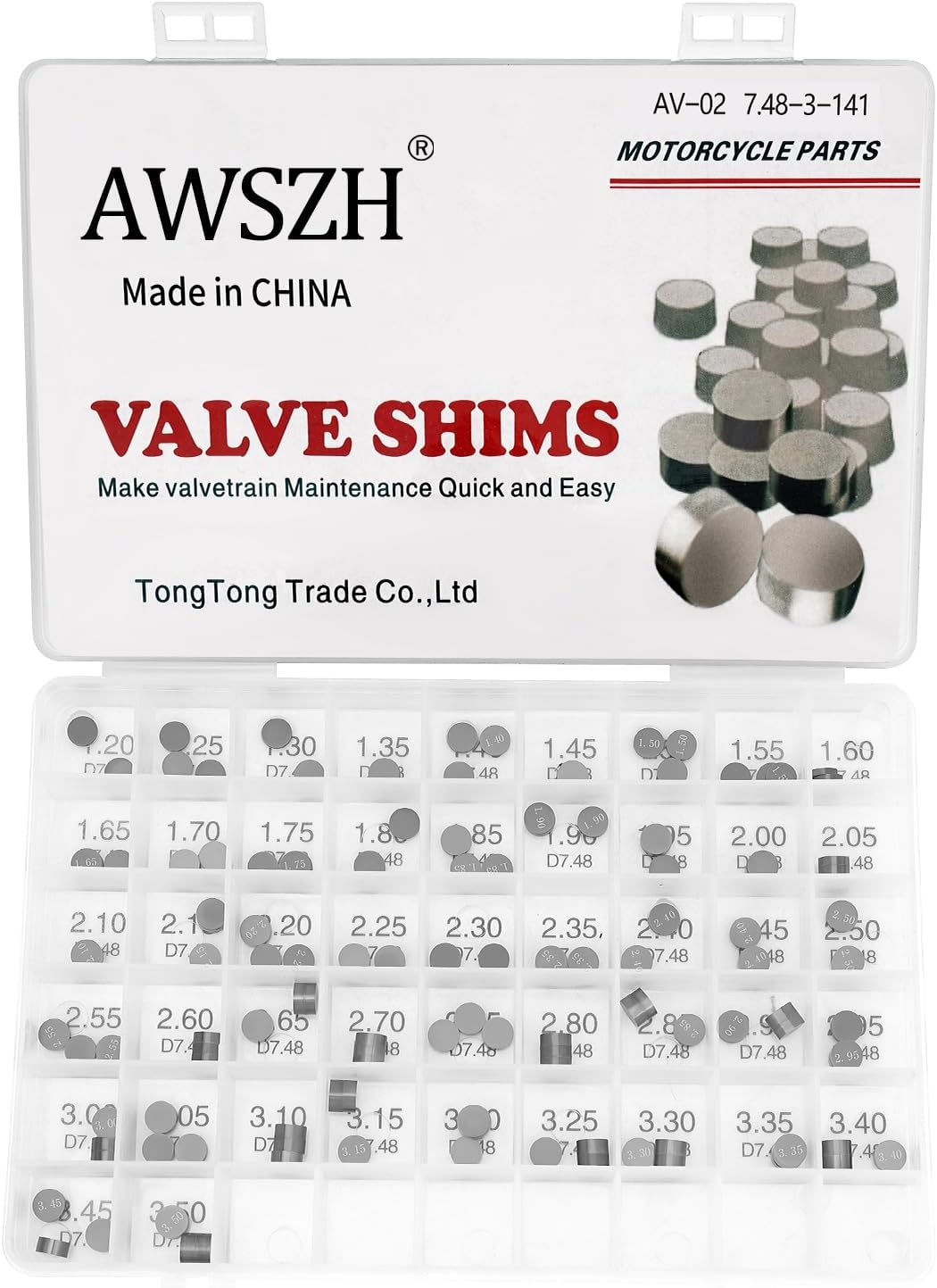 Adjustable Valve Shim Kit 7.48mm Compatible with Kawasaki Z750S 2005-2006 Suzuki GSF1250S Bandit 2009 Yamaha GTS1000A 1993-1994 Honda CBR600F F4I 2001-2005 Dirt Bikes 1.20mm-3.50mm (141Pcs)