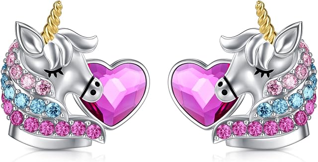 925 Sterling Silver Unicorn Stud Earrings, Unicorn Jewelry Birthday Gifts for Girls Daughter, Sterling Silver, crystal