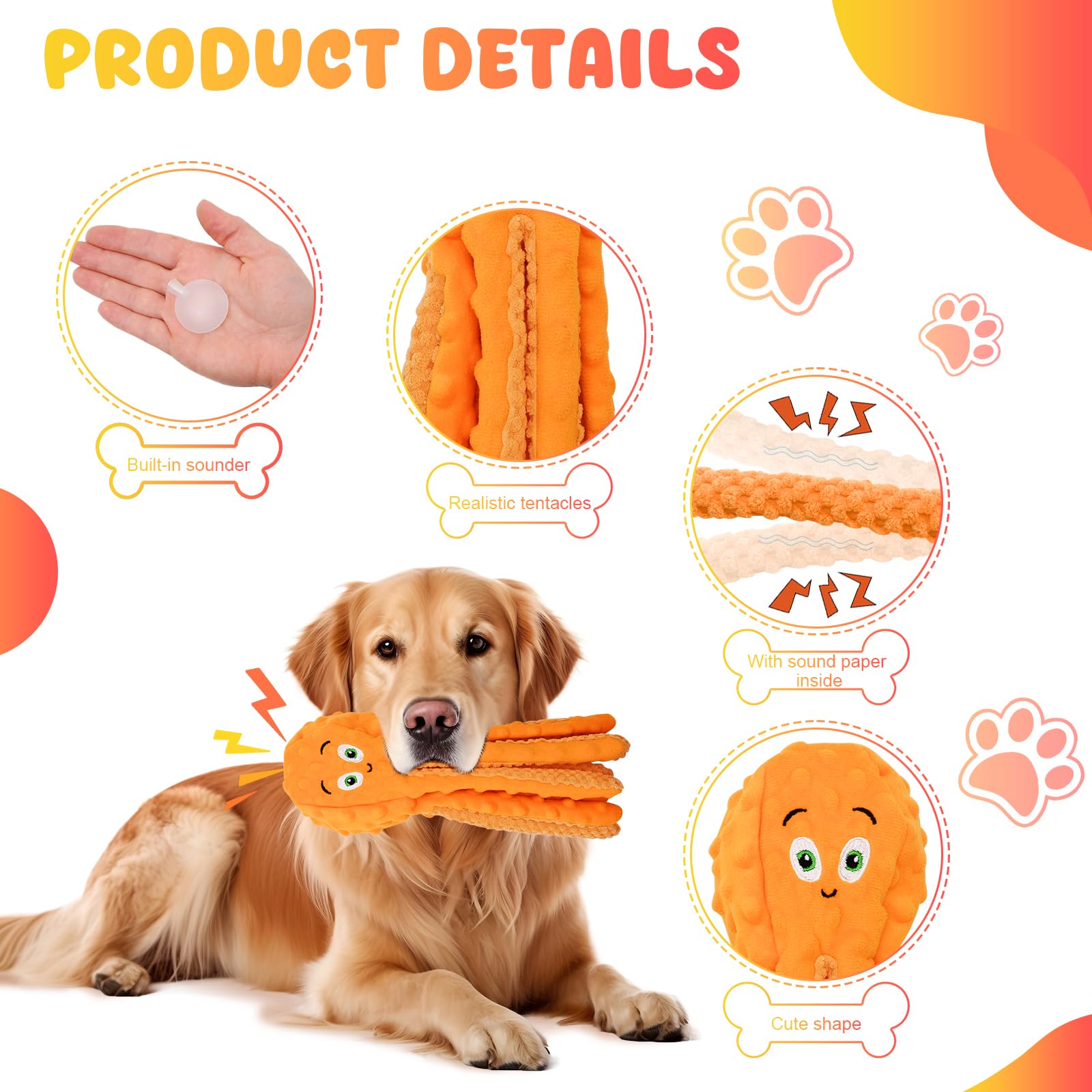 Interactive Octopus Dog Toy With Crinkle Paper, No Stuffing - Image 3