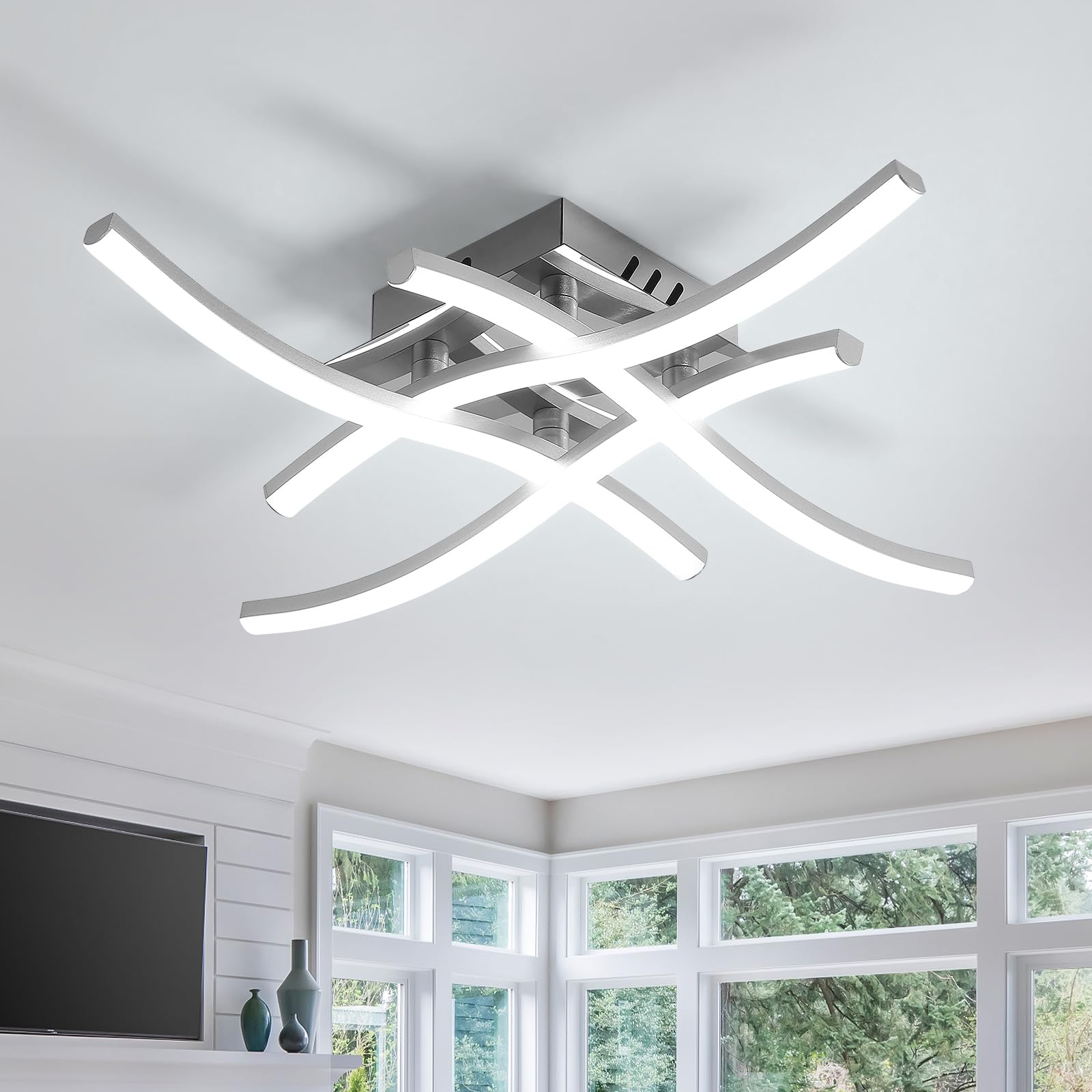 Plafoniera LED Soffitto, Grigio 24W 2700LM Bianco Freddo 6500K | Lampada da Soffitto Moderna Design, Curvo Per Cucina, Camera da Letto, Soggiorno