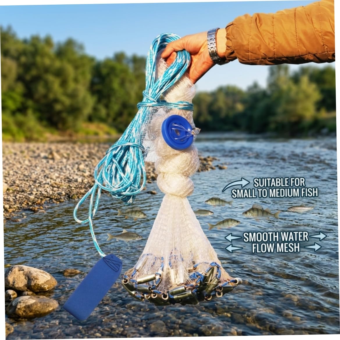 Red de Pesca Profesional de 5 pies con plomos de Zinc para Tiro de Cable de neumático de hundimiento rápido para lanzar fácilmente en Agua Dulce y Salada.