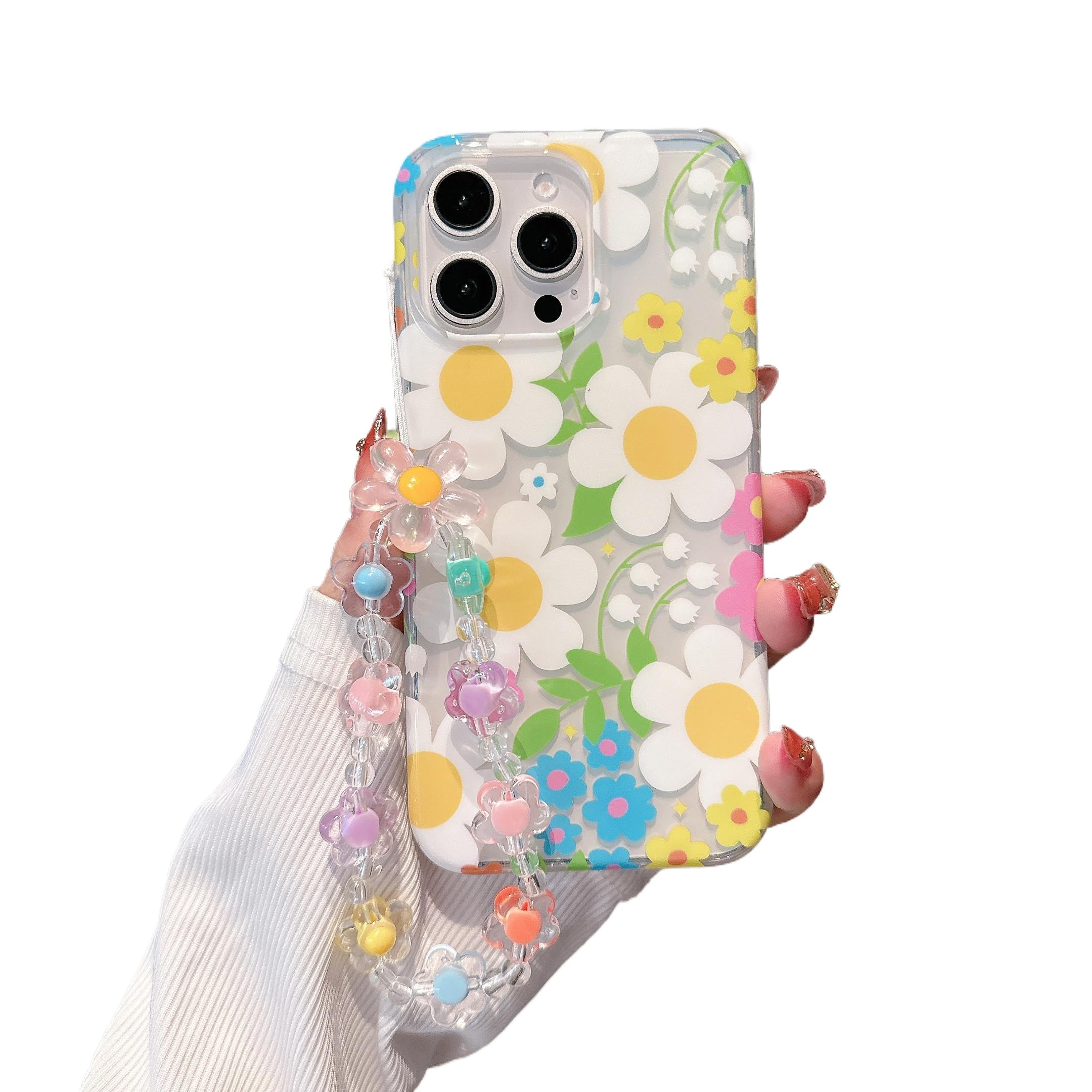 Compatible with iPhone15 Por case, retro colorful flower design, with delicate bracelet military grade protection, FIM technology, fashionable and