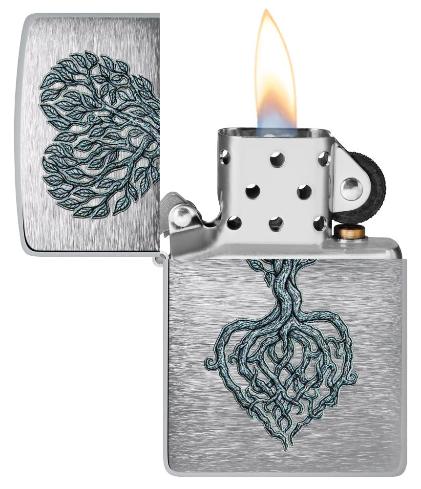 Zippo Accendino 46232 Rooted in Love Design, Finitura Brushed Chrome, Grigio, Metallo, Unisex