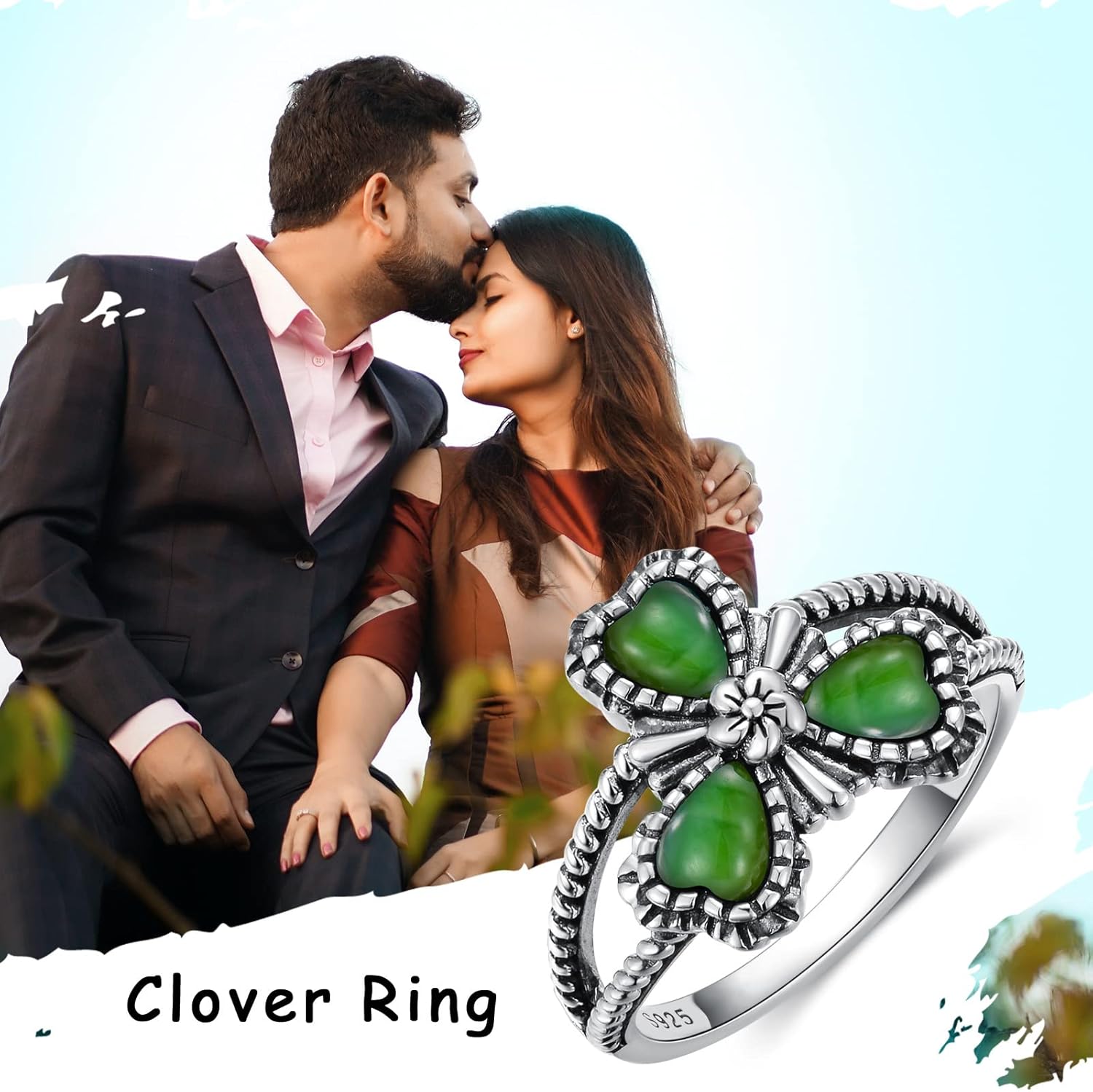 Clover Turquoise Ring 925 Sterling Silver Natural Turquoise Flower Ring 3 Heart Shape Stone Boho Lucky Ring Gift for Women - Image 4