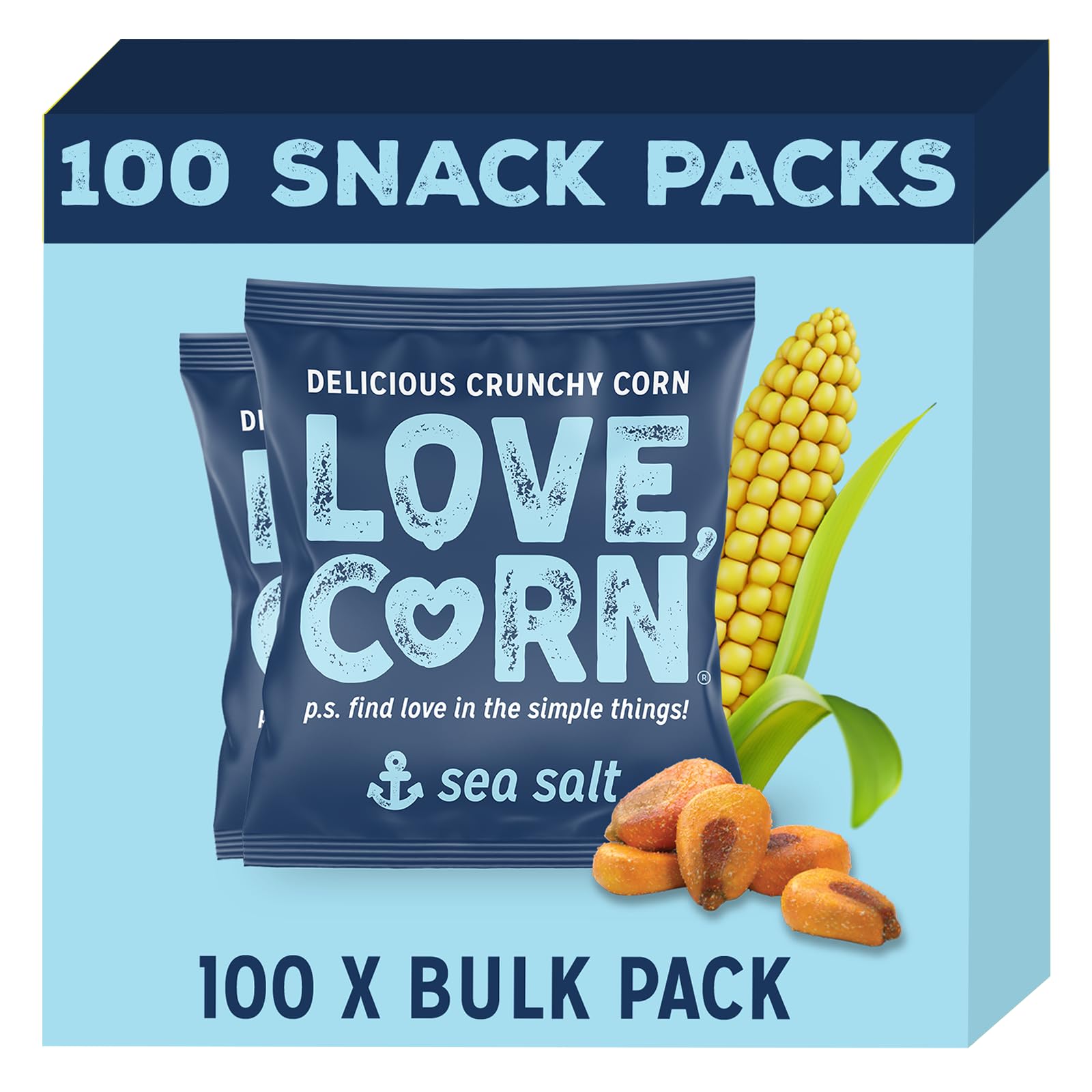 Sea Salt Crunchy Corn Snack | Bulk Pack 100 x 20g Bags | Kosher, Vegan, Gluten-Free | Simple Ingredients, Low Calories, Low Sugar | Graze Alternative for Crisps, Mixed Nuts & Popcorn | UK