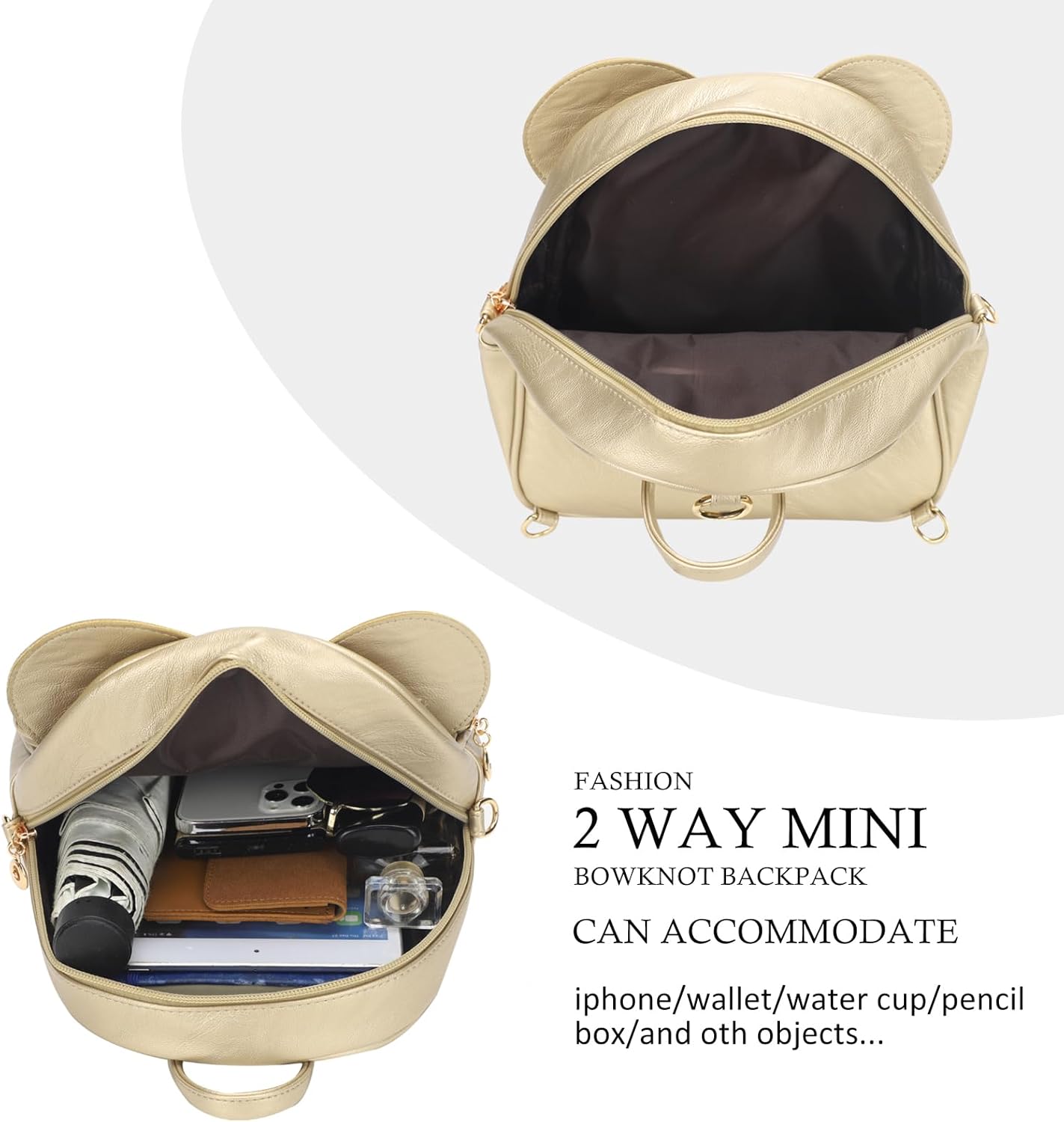 KL928 Girls Mini Backpack Bowknot Polka Dot Cute Daypacks Convertible Shoulder Bag Purse for Women (L.Gold) thumbnail