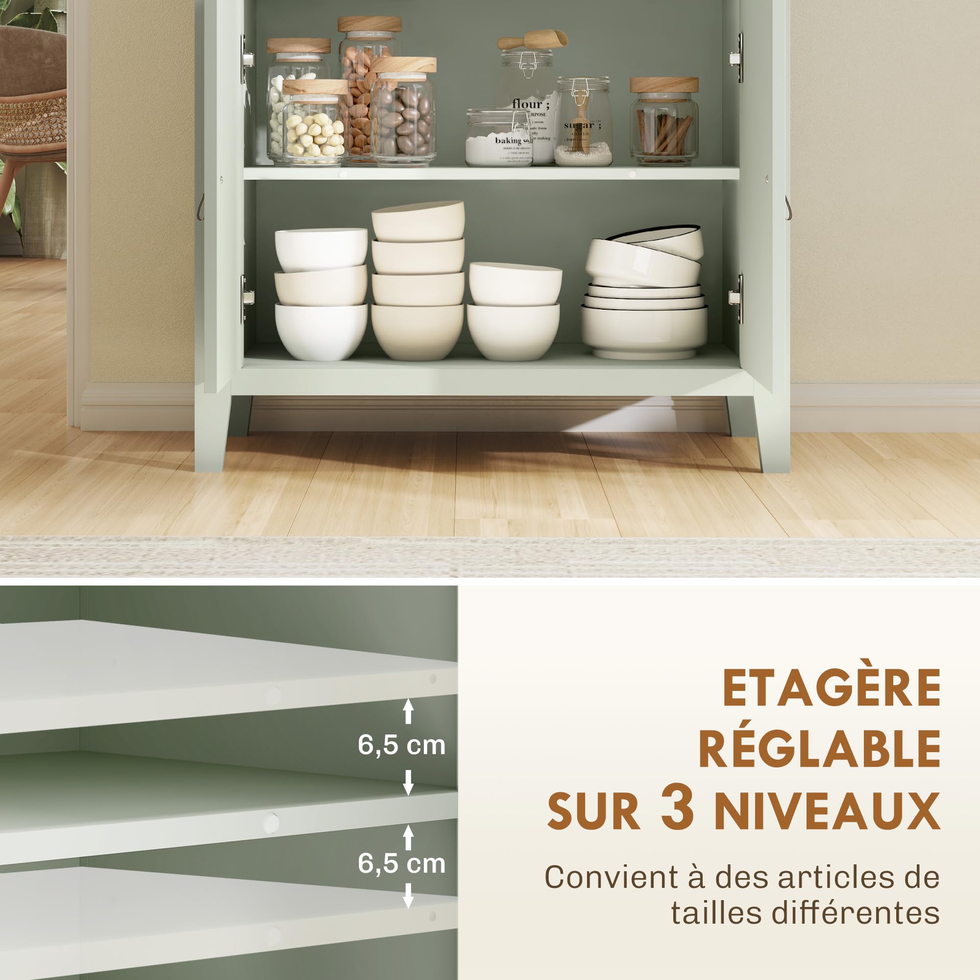 HOMCOM Buffet Salon avec Tiroir, Double Porte, 80 x 40 x 90 cm, Vert Clair