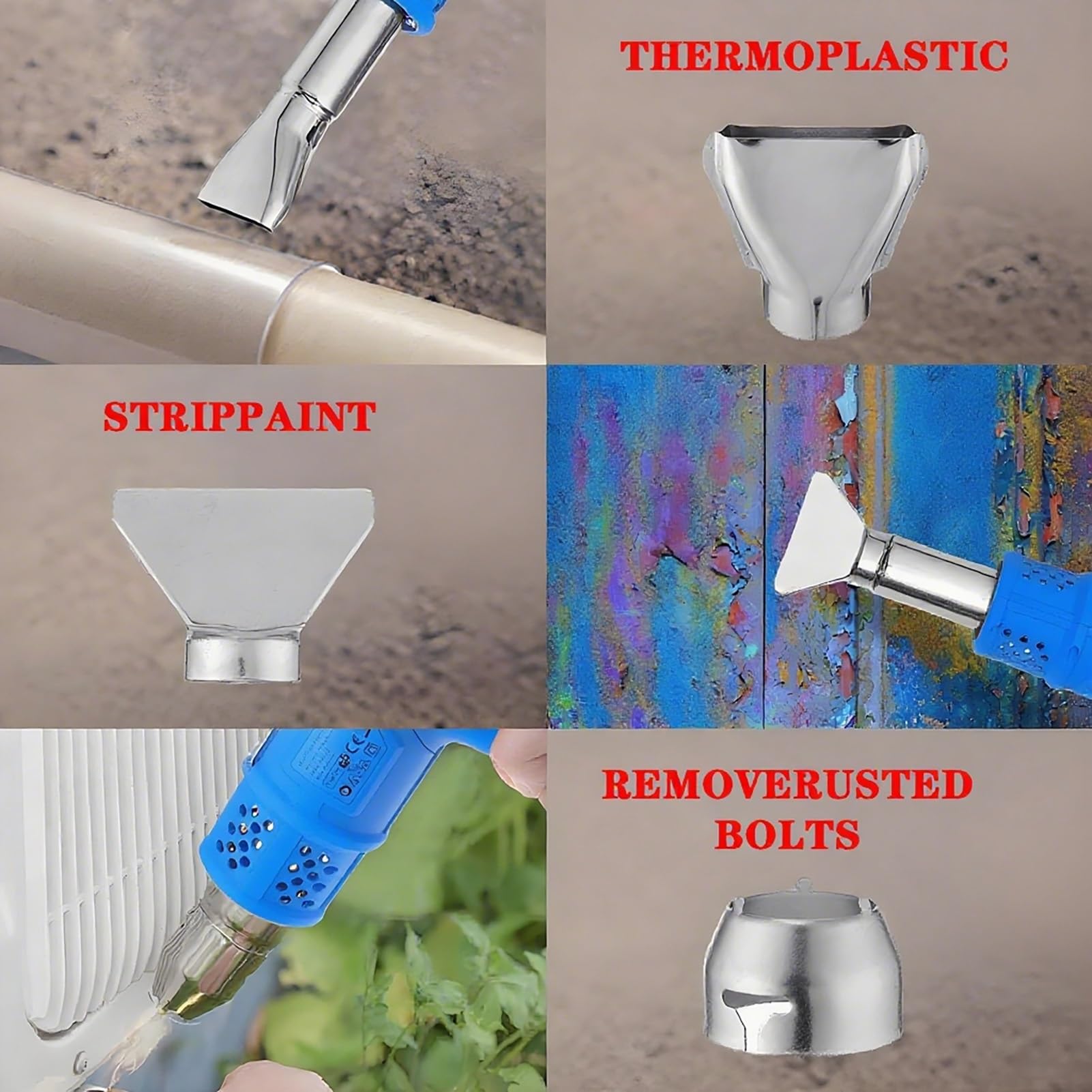 Generisch 3-in-1-Elektro-Unkrautbrenner, 2000-W-Thermo-Unkrautvernichter und Heißluft-Heißluftpistole, inklusive 5 Düsen, ideal for Gartengras, Grillzündung, Eisschmelzen(Blue)