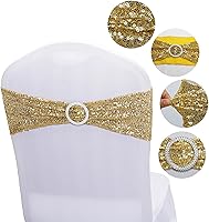 Vista 3 de 25 bandas elásticas de elastano con lentejuelas para silla, para bodas, recepciones, eventos, banquetes, sillas y decoración (dorado)