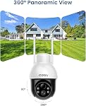 AOSU Solar Security Camera Wireless Outdoor with Panoramic PTZ, Human Auto Tracking, 2K Night Vision, Light and Sound Alarm, 2-Way Talk, Compatible with Alexa/Google Assistant for Home Surveillance