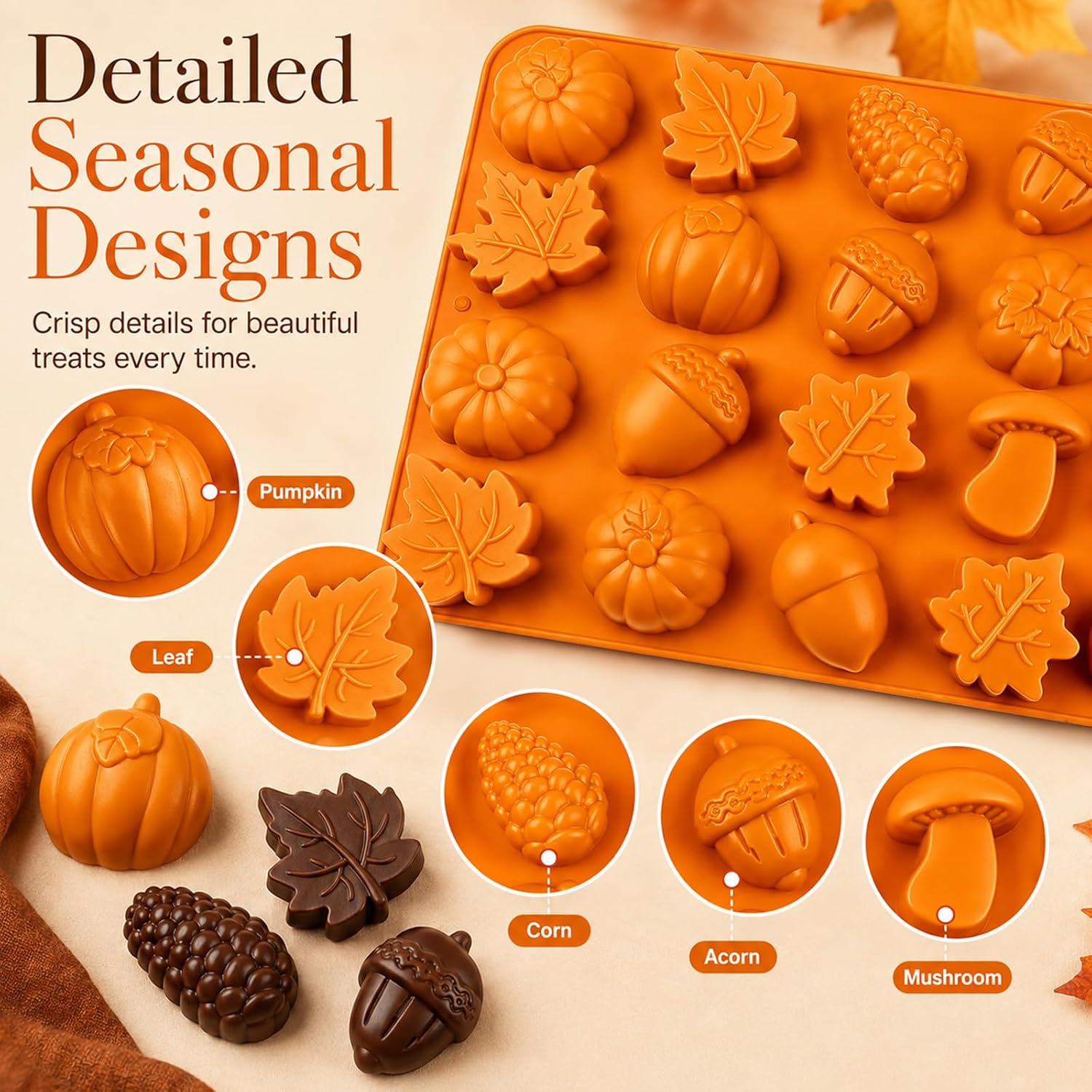 2 Pc Fall Silicone Chocolate Molds 40-Cavity Thanksgiving Autumn Molds