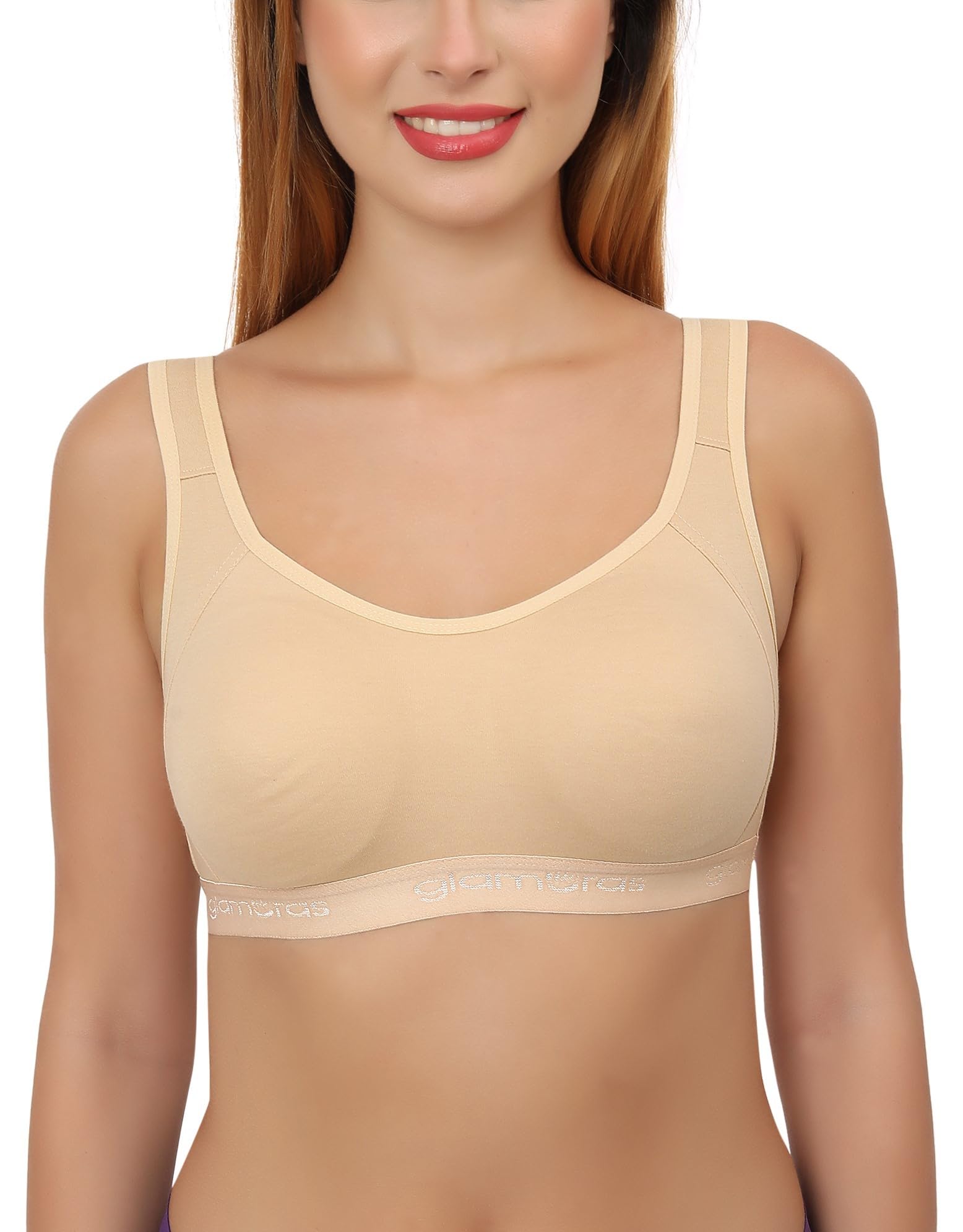 glamoras Cotton Polyester Non-Padded Bra Full Coverage U-Neck Sports Bra for Women and Girls Teenager Gym Workout Bra-picture-43