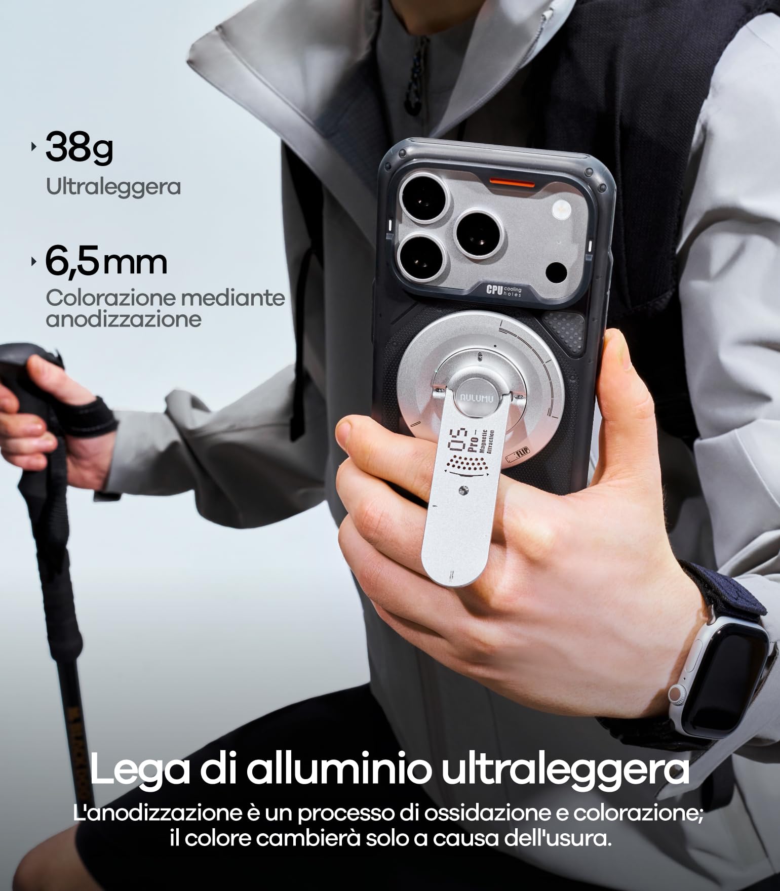 Aulumu G05 Pro Supporto Anello Cellulare per MagSafe EDC Multiuso, Regolazione dell'angolo di rotazione, Ultraleggero Sottile con Cacciavite/Lima/Lama per sega/Ago per SIM/Coltellino multiuso, Nero