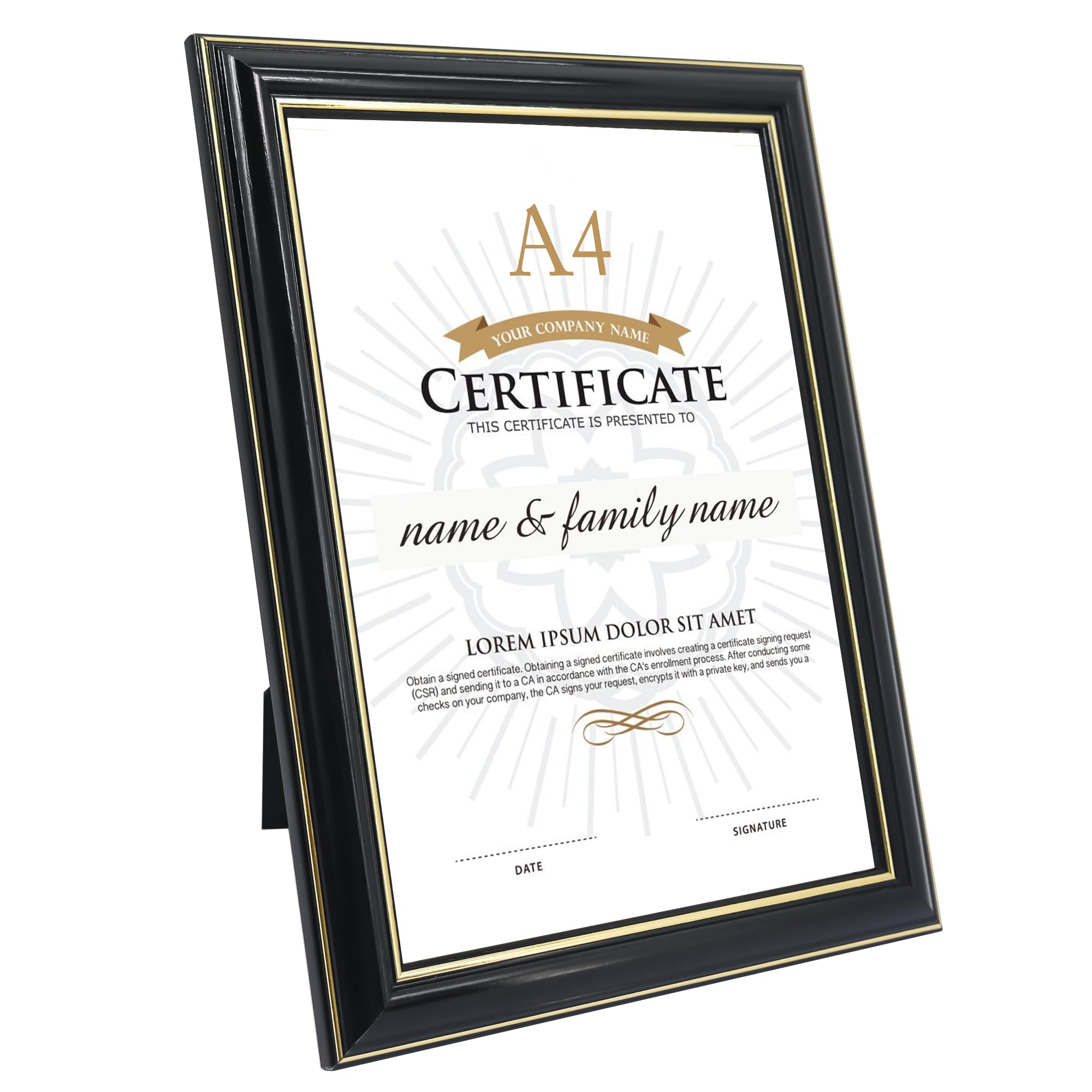 GraduationMall A4 Certificate Frame Diploma Frame Document Picture Holder Solid Wood Real Glass for Wall Tabletop Display Black - Image 3