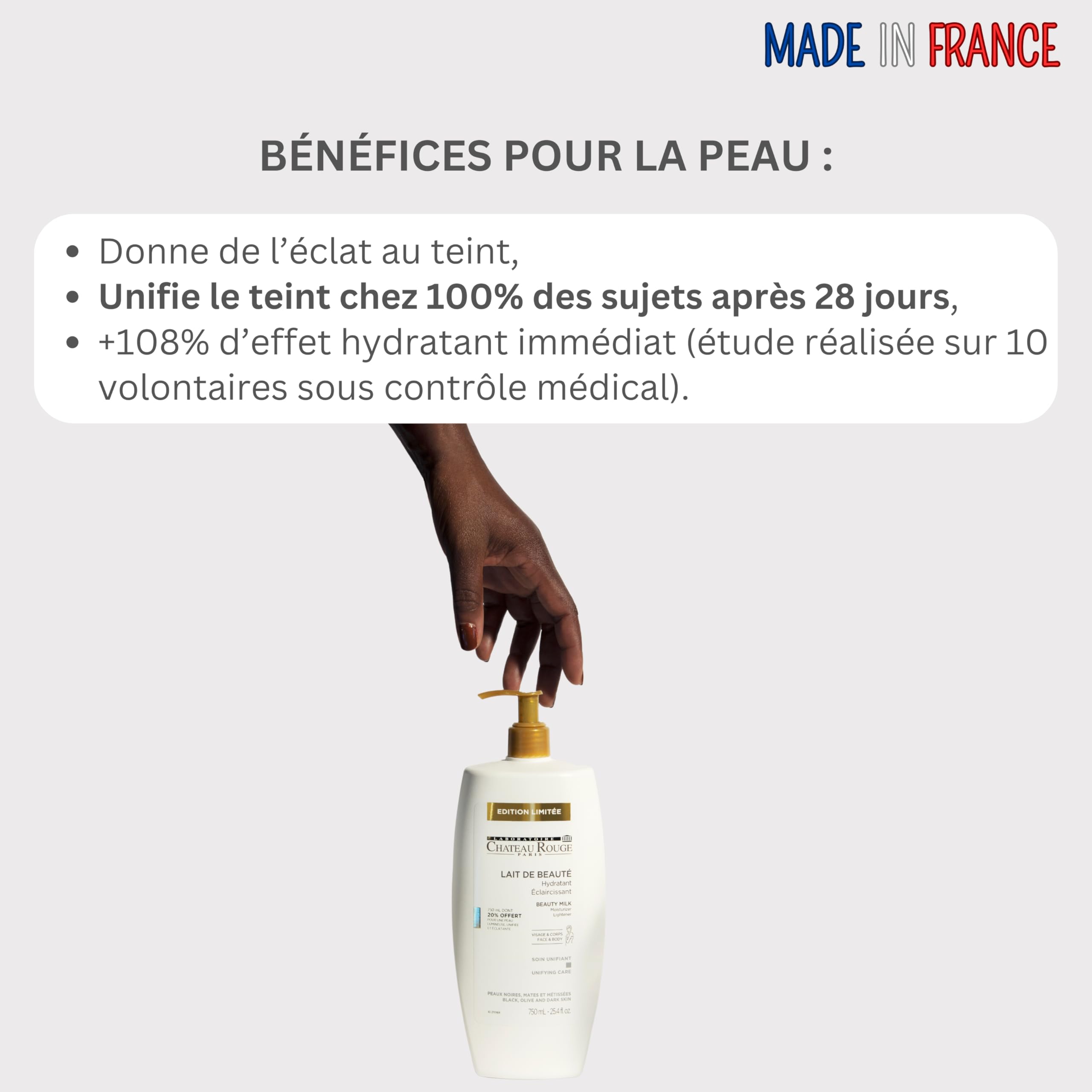 LABORATOIRE CHÂTEAU ROUGE Lait de Beauté 750ml – Soin Corps Hydratant, Unifiant et Éclaircissant à la Vitamine C – Peau Lumineuse, Unifiée et Éclatante – Peaux Noires, Mates et Métissées
