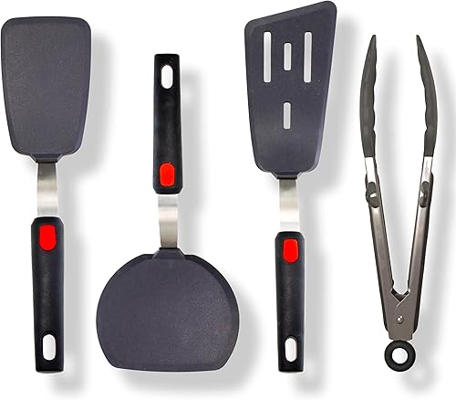 Juego de 4 espátulas de silicona resistentes al calor de 600 F para utensilios de cocina antiadherentes, espátulas de cocina con acero inoxidable