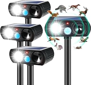 2025 4Pack Ultrasonic Animal Repellent Outdoor Solar Animal Repeller witht Motion Sensor&LED Strober Ligh Cat Deterrent Outdoor Deer Repellent Device to Scare Fox Dog Raccoon Squirrel Skunk Rabbit