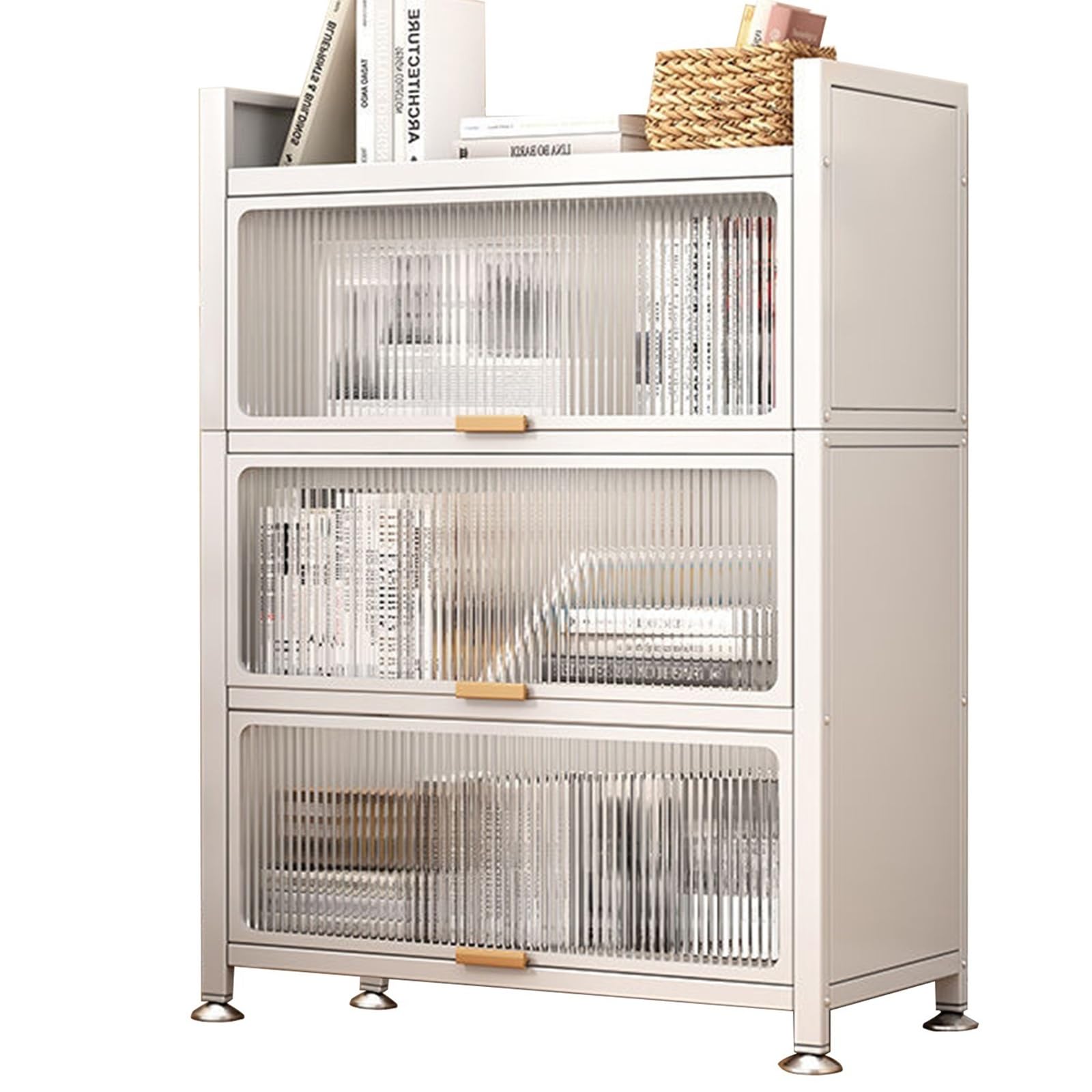 Étagère de cuisine à 4 niveaux avec porte rabattable blanche