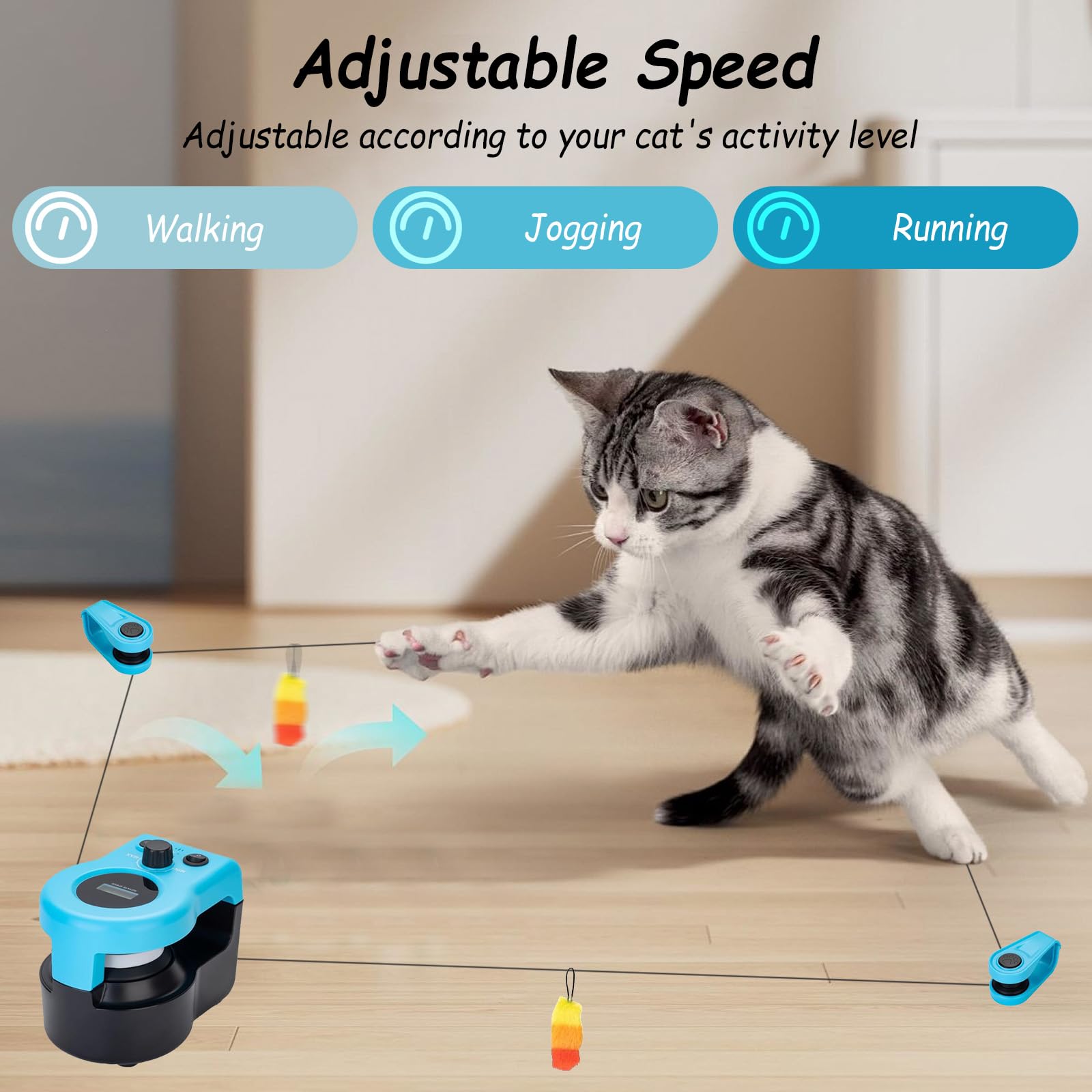 Nuovo Tapis roulant per gatti, Automatico/Telecomando, giocattolo interattivo gatto, giocattoli da caccia simulati, velocità regolabile, gioco da caccia con penna per gatti al coperto