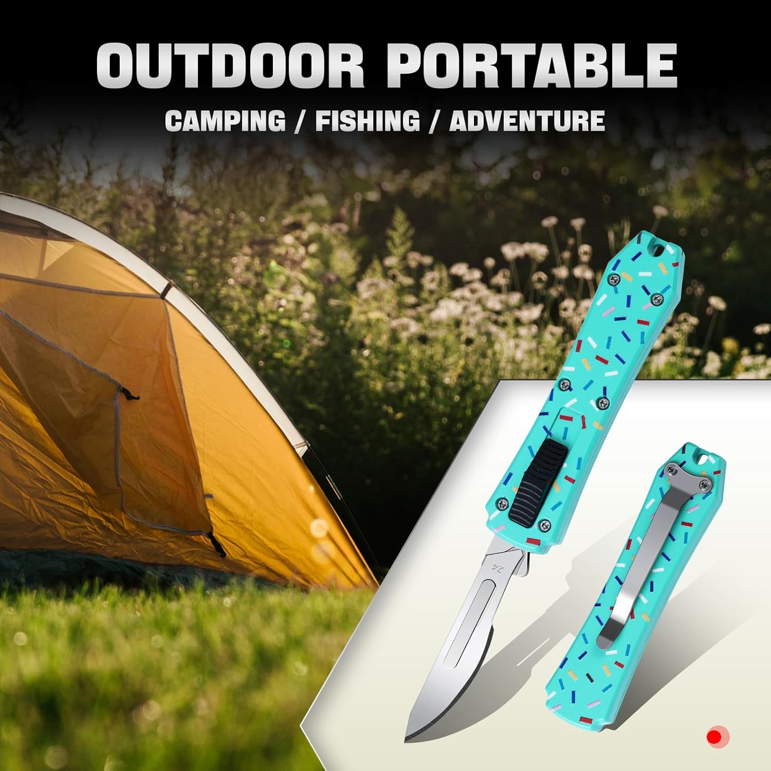 XXOK Utility Knife Retractable Knife Switch Blades with 20PCS Box Cutter Aluminum Handle Auto Scalpel Pocket Knife Gifts for Men and Women(Cyan donuts)