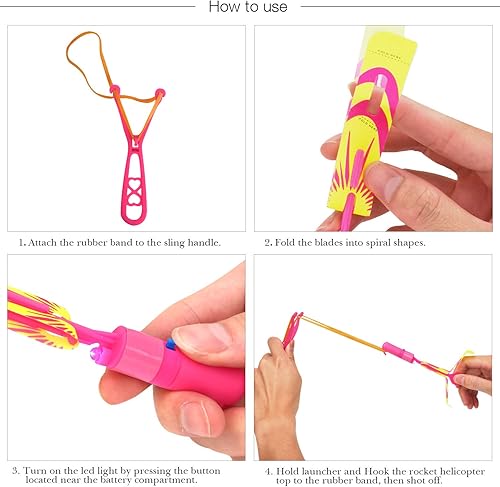 Miniatura 4 de Juguetes voladores de cohete con luces LED 12 piezas de juguete de tirachina para niños juego de verano al aire libre con 12 lanzadores  12