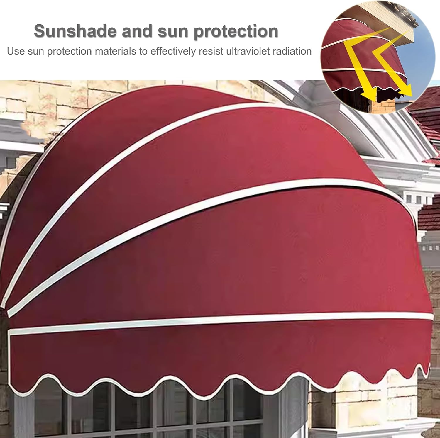 Outdoor Arc Canopy Hemispherical Door Awning Dome Shaped Window Canopy for Patio Entry Rain Shelter Retractable UV Protection Galzed Steel Frame (Yellow 70cm Diameter)
