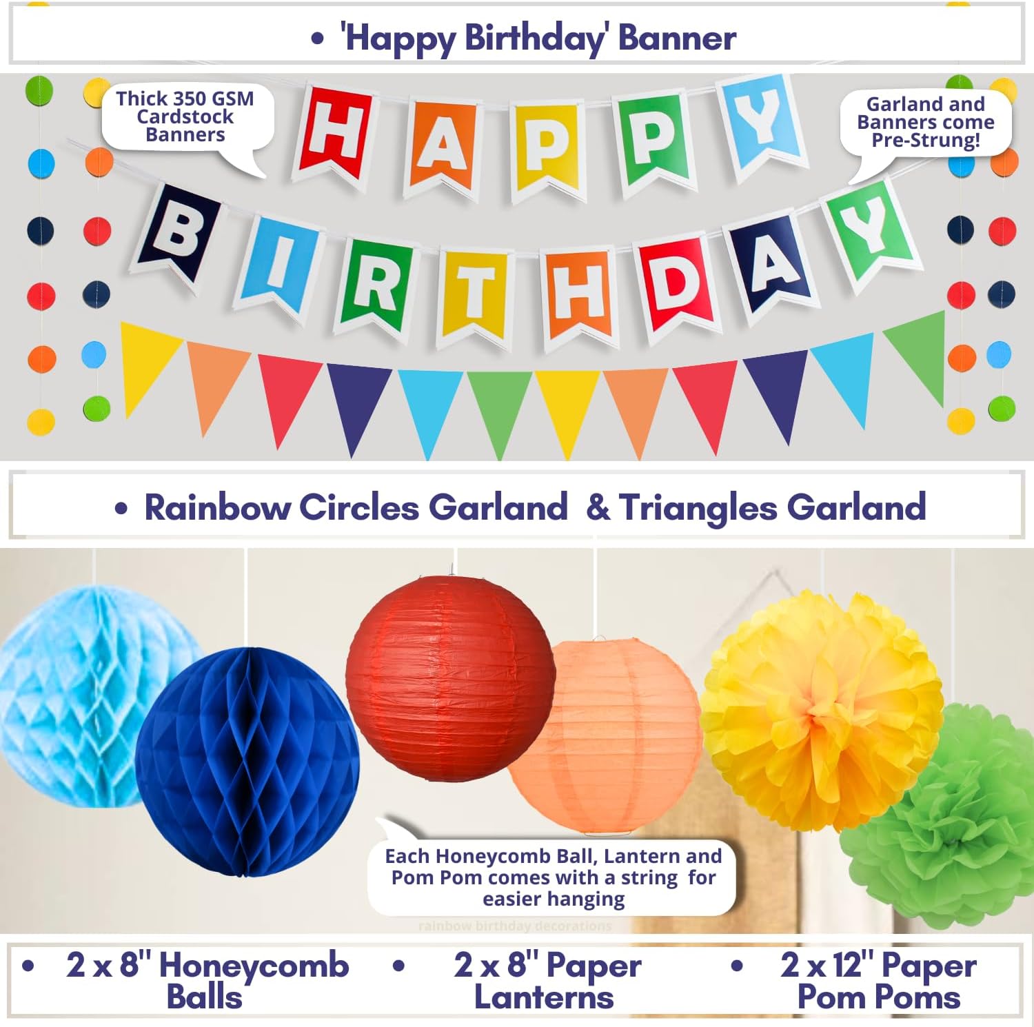 489 Pc Premium Happy Birthday Decorations Kit, All-in-1 Festive Party Decor Supplies Package for Boys and Girls With Rainbow Balloon Arch Kit, Banner, Plates & Cups for 25 Guests - Multicolor - Image 3