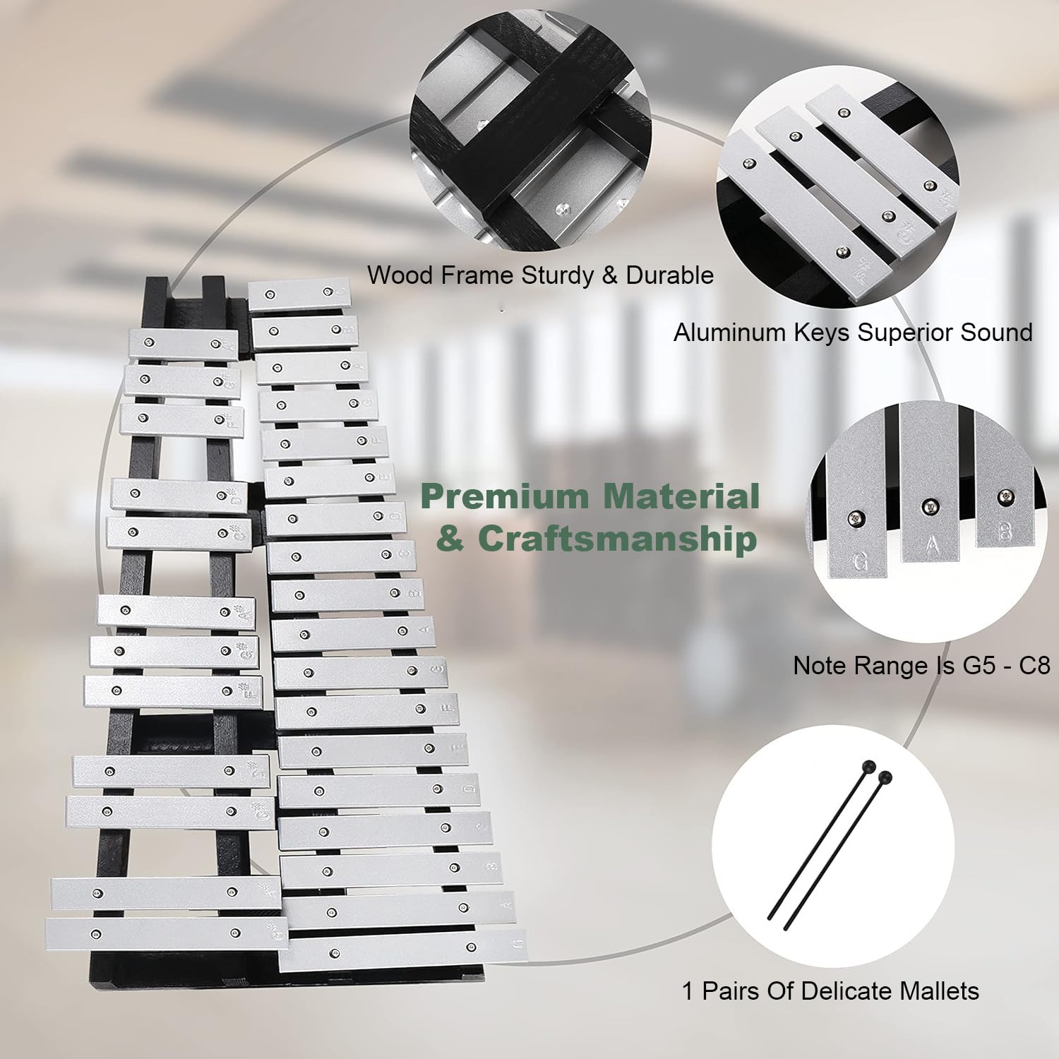 Kit Campana Xilofono Glockenspiel a 30 Note,Glockenspiel Pieghevole con 2 Bacchete e Borsa, Strumenti a Percussione Xilofono Glockenspiel Professionale per Adulti e Studenti