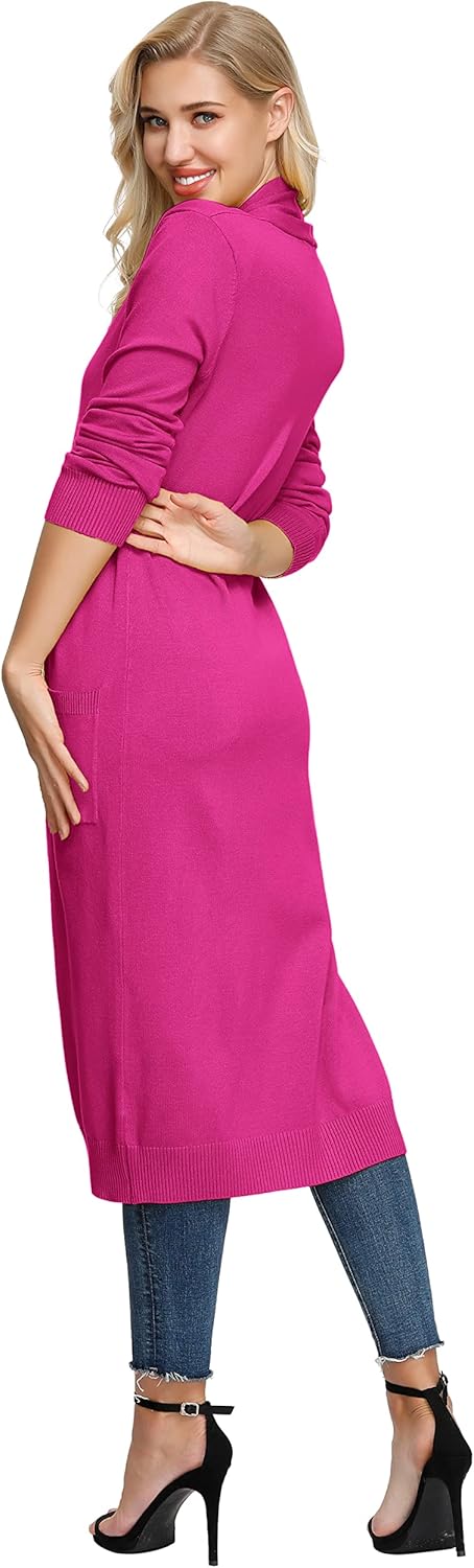 GRACE KARIN Essential Solid Open Front Maxi Long Knitted Cardigan Sweater for Women - Image 3
