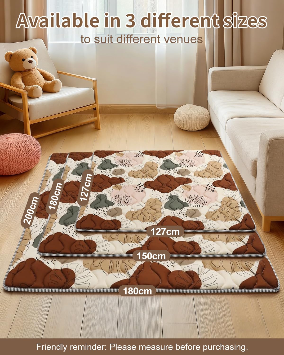 Tapis d'éveil Bébé 127x127cm Antidérapant Lavable en Machine Pliable Style Bohème