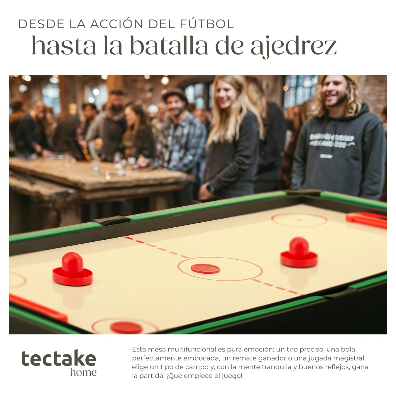 tectake® Mesa Multijuegos 15 en 1, Juego de Mesa Multifuncional Modular, Futbolines para Niños, Juegos Reunidos, Billar para Niños, Black Jack, Ajedrez, Ping Pong y Más - 123 x 125 x 83 cm