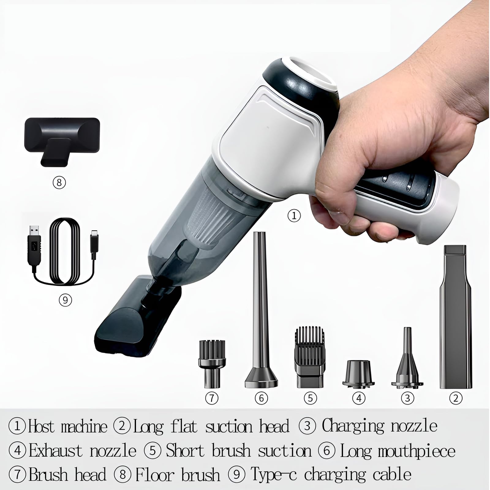 Portable 3-in-1 car Vacuum Cleaner with Vacuum 12000 pa Suction, 120w high Power brushless Motor and Type-c Interface - Durable and Convenient for car and Home Cleaning