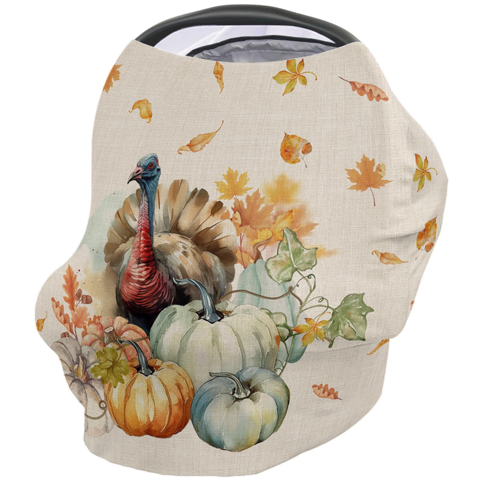 Nursing Cover for Breastfeeding Scarf, Blue Pumpkin Turkey Thanksgiving Baby Car Covers Super Soft Multi Use for Canopy Shopping Cart Cover Blanket Stroller Cover