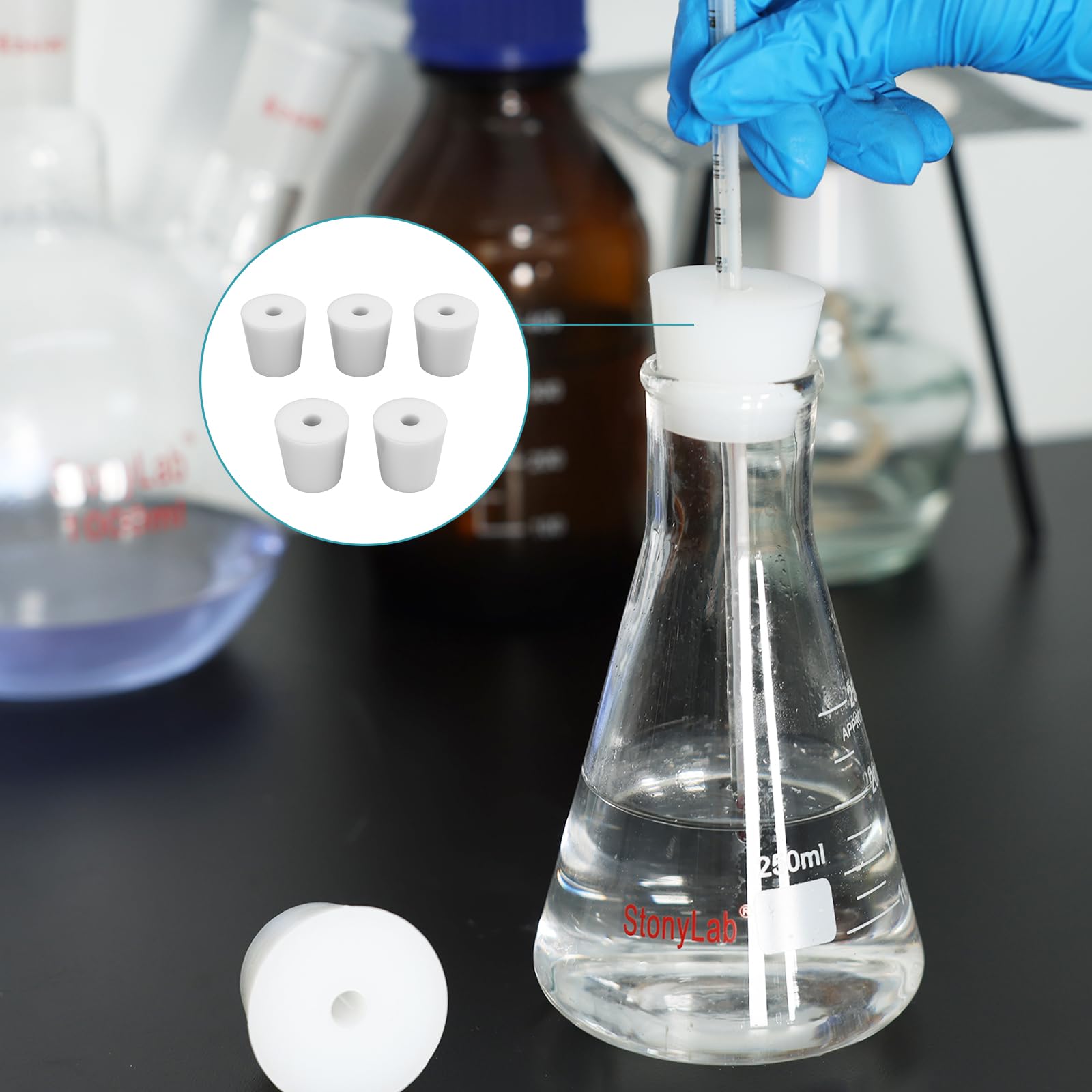 stonylab Silicone Stoppers, 5-Pack Standard 8# Natural Silicone Stoppers with 8 mm Aperture Single-Hole — Amazon image 6