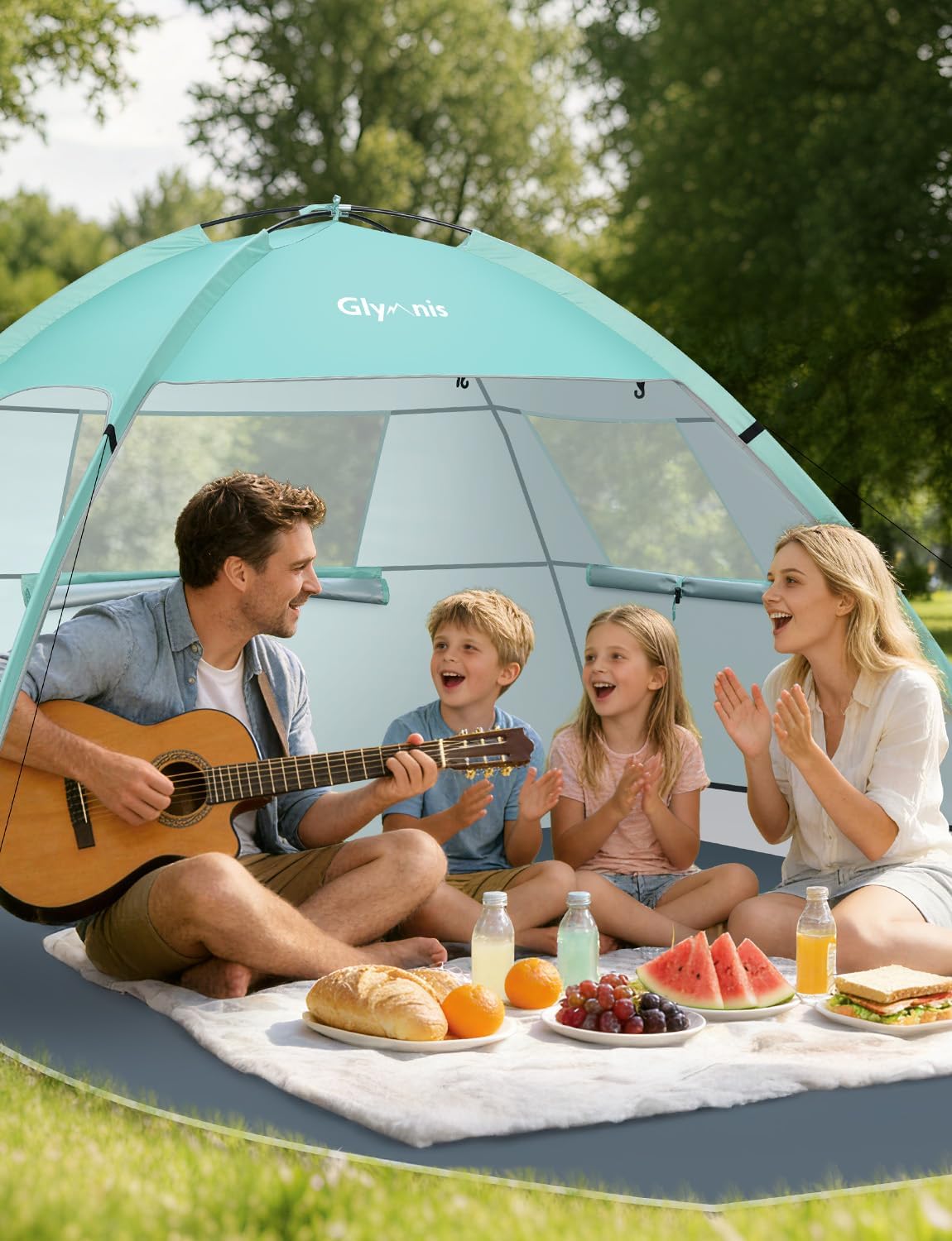 Glymnis Beach Tent Sun Shelter for 4 Person with UPF 50+ UV Protection, Lightweight & Easy Setup Beach Shade Canopy with Vent Windows & Zippered Door - Green