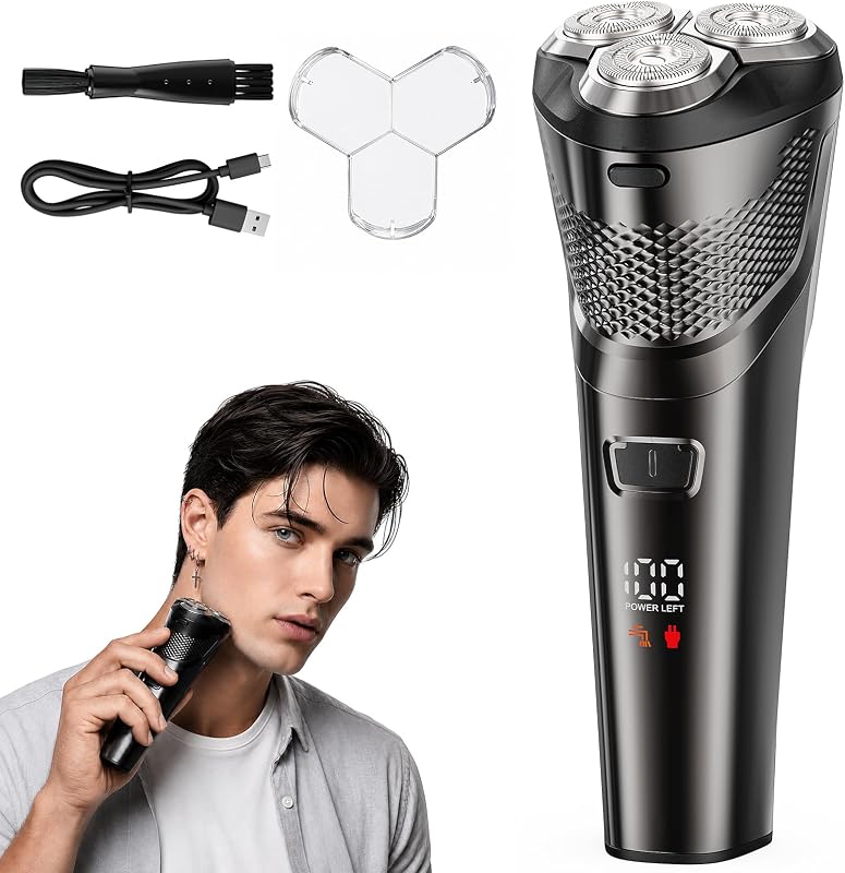 Barbeador elétrico masculino Avitovid com lâmina rotativa de precisão com anel duplo