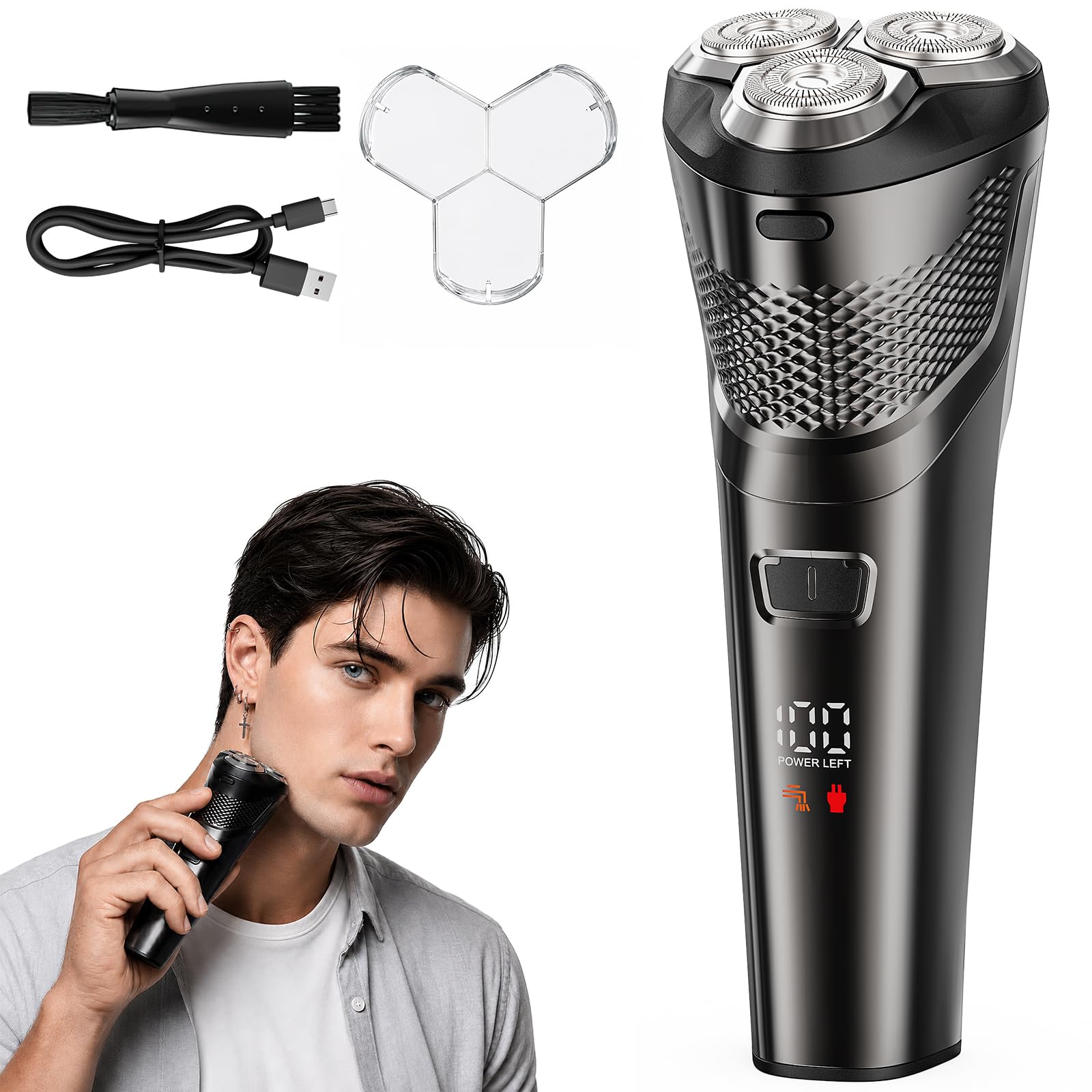 Electric Razor for Men, Electric Shaver with Dual-Ring Precision Blade
