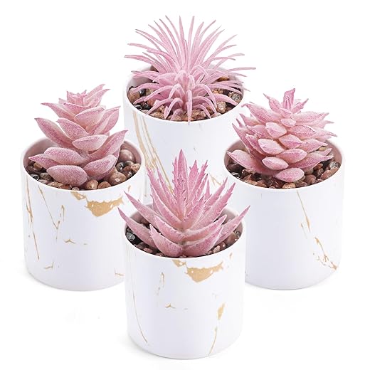 Der Rose 4 Packs Fake Succulents Plants Artificial Indoor for Pink Room Bathroom Decor Office Desk Accessories for Women