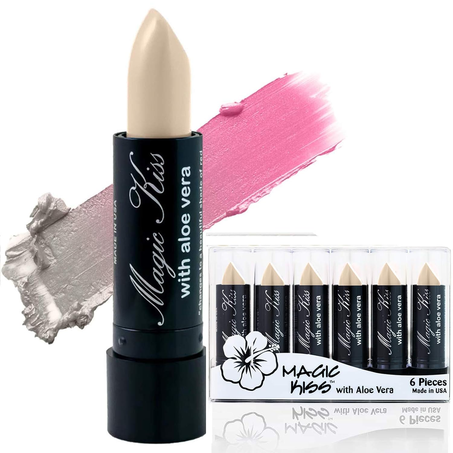 Magic Kiss Lipstick Set Aloe Vera Color Changing 6 Pack MADE IN USA (White) image 2
