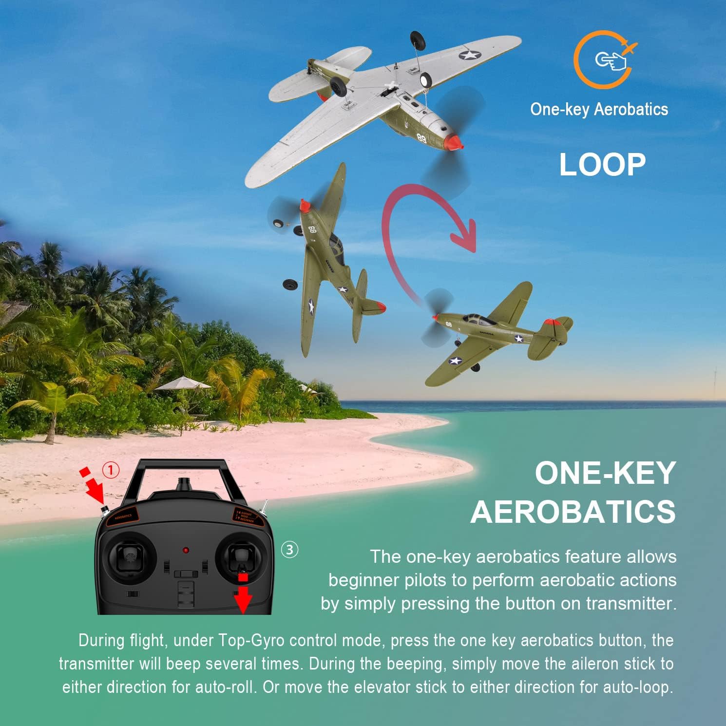 Remote Control Airplane RTF 4 Channel RC Plane 402MM Wingspan Micro Scaled Warbird with One Key Aerobatic One Key U-Turn and Gyro Stabilization System (P39)