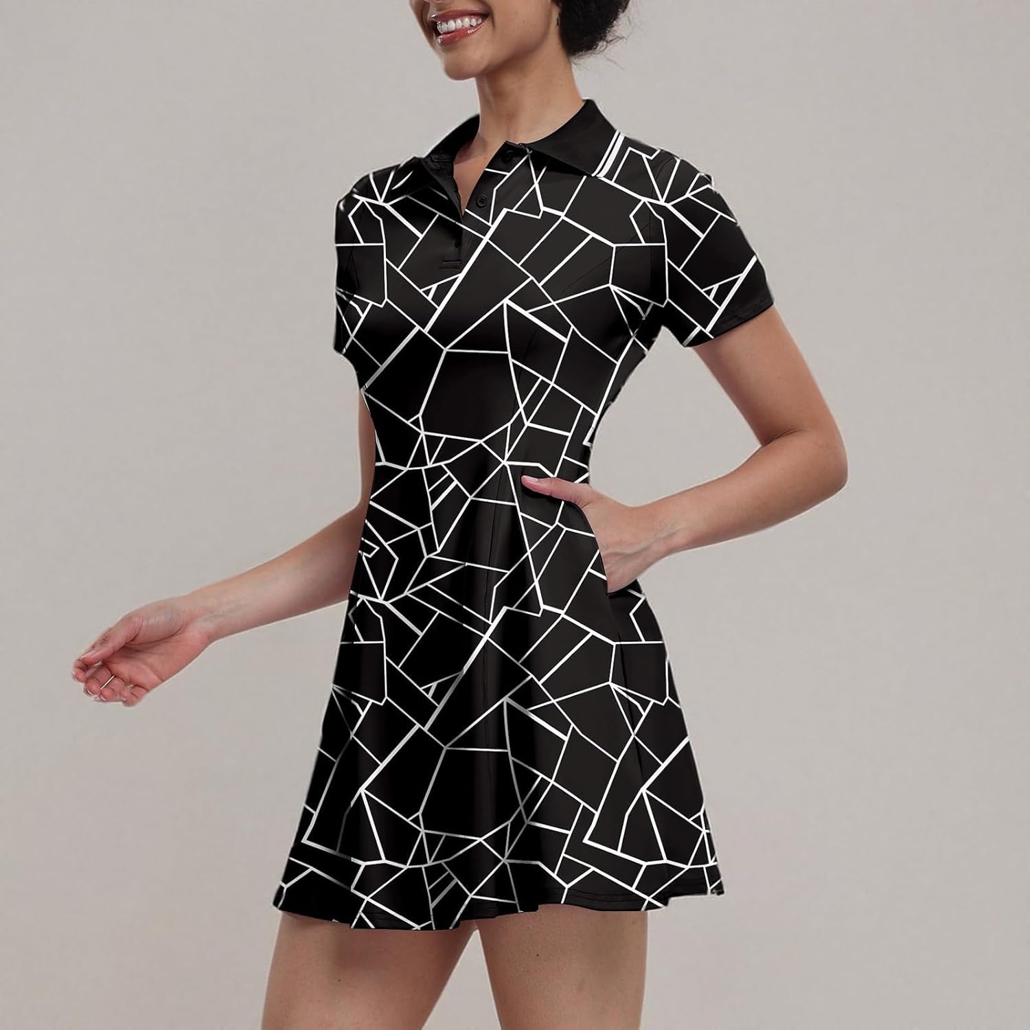 Womens Tennis Dresses Golf Dress Short Sleeve with Shorts Workout Athletic Dress - Image 7