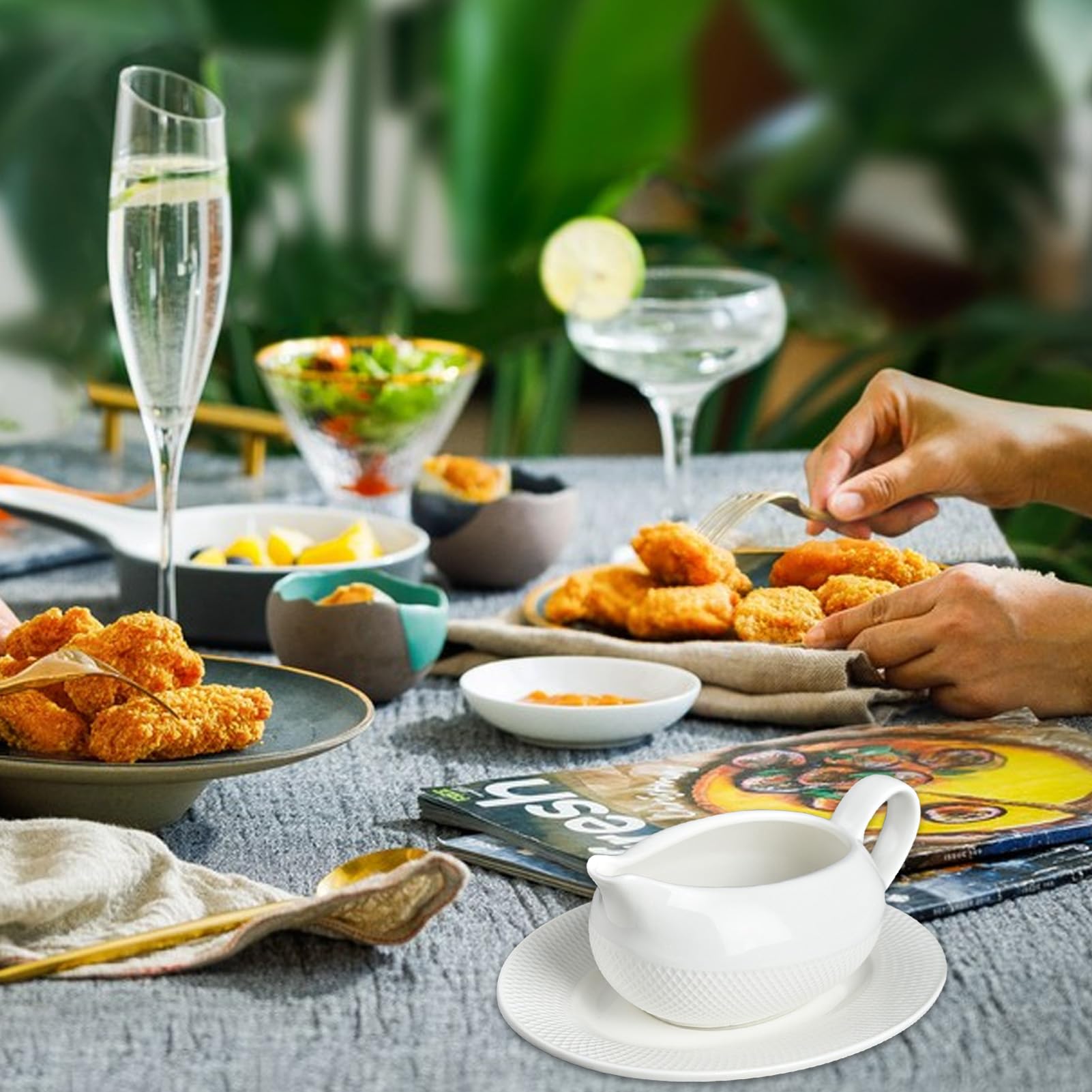 Salsiera In Ceramica Con Vassoio E Cucchiaio - Elegante Per Salse, Lavastoviglie E Microonde - Foto 6