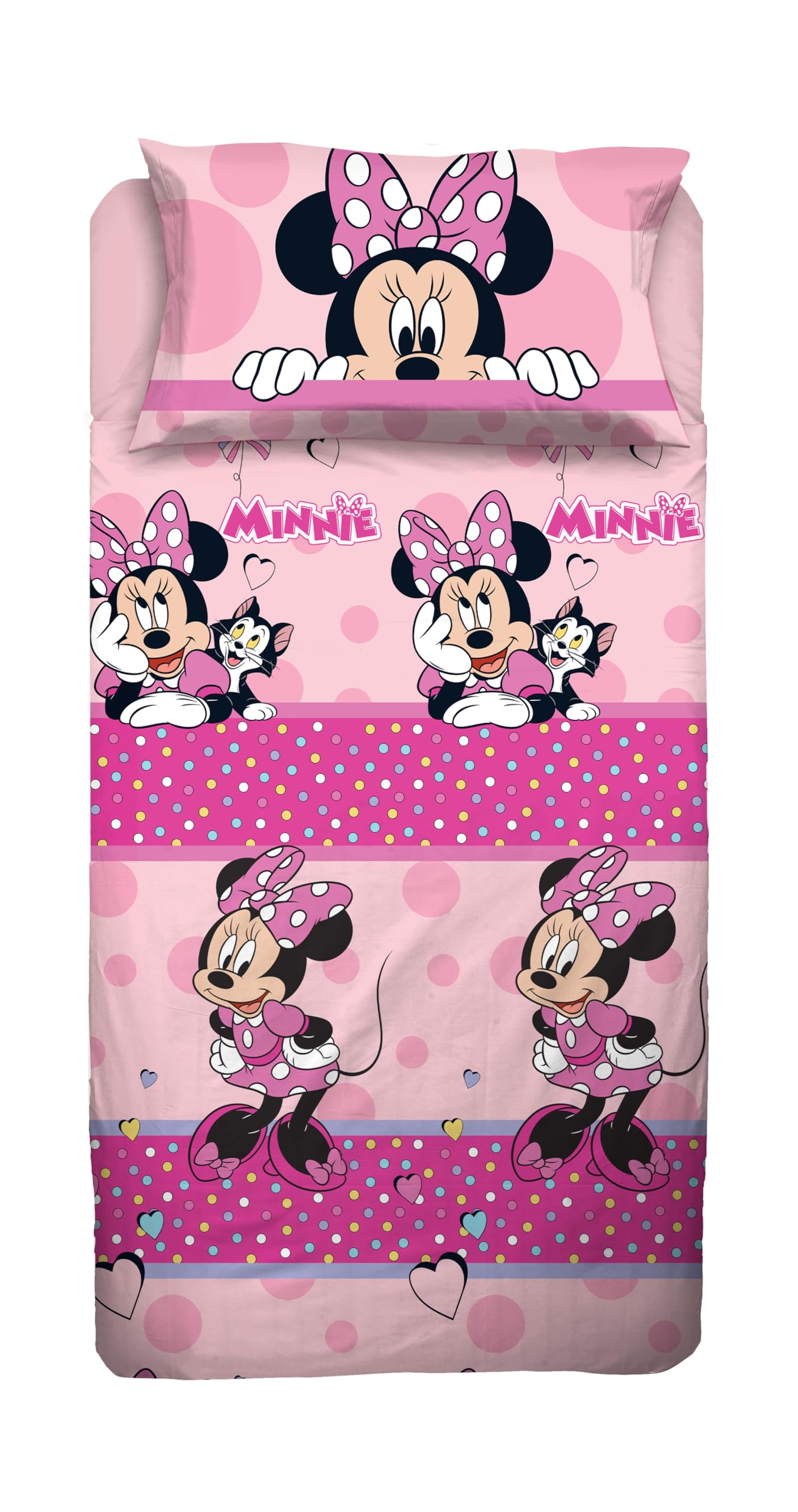 Hermet Minnie Mouse Queen Size Bed Sheet Set, Disney Queen Bed Set, Top Sheet, Fitted Sheet, Pillowcase, Pink, Disney, 100% Cotton, Official Product