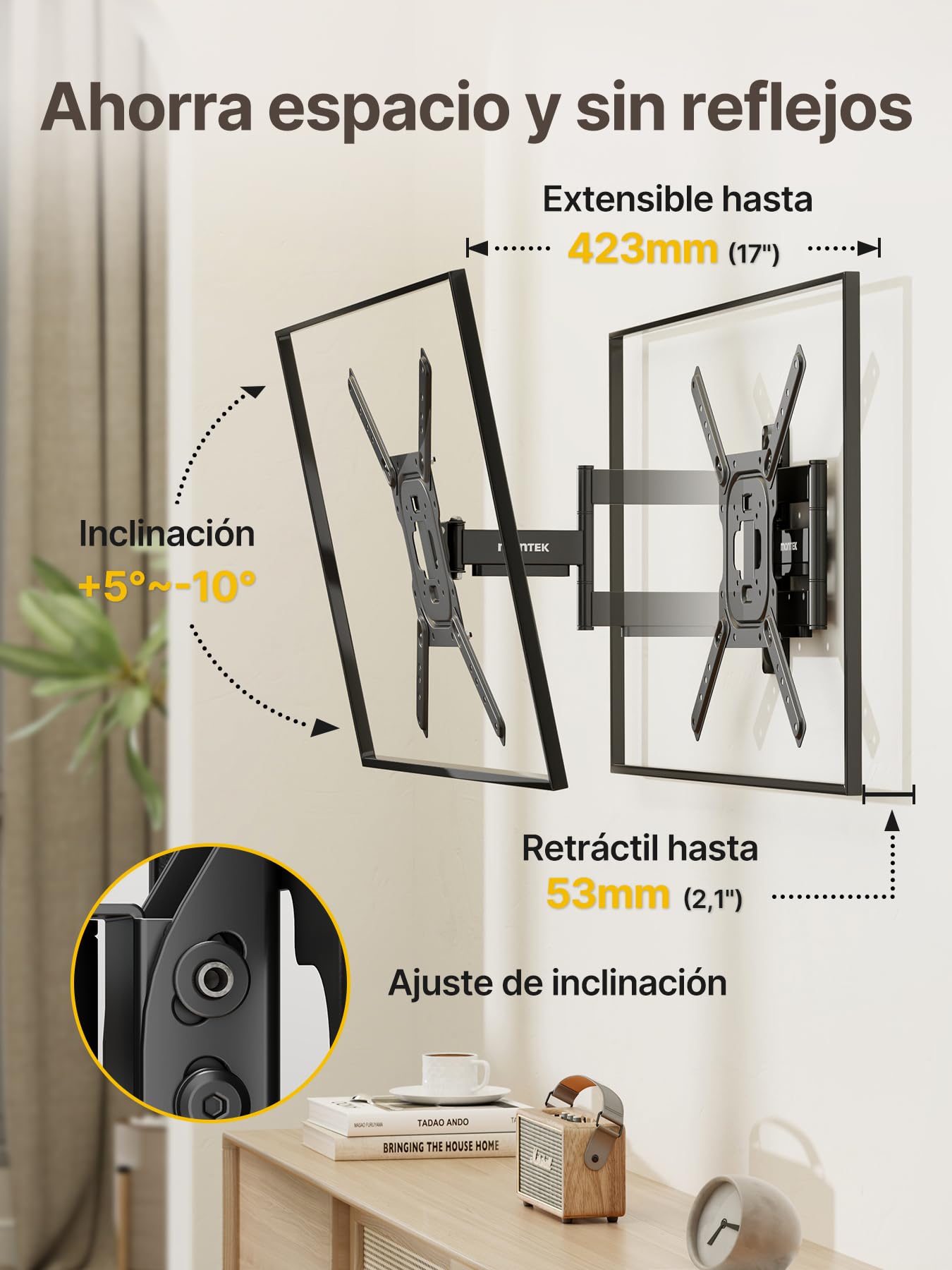 monTEK Soporte TV de Pared 23~65", VESA 400×400mm máx. Carga máx.35kg | Soporte De Televisor De Pared, Soporte De Pared,Inclinación,Rotación,Placas de pantalla/Incurvés