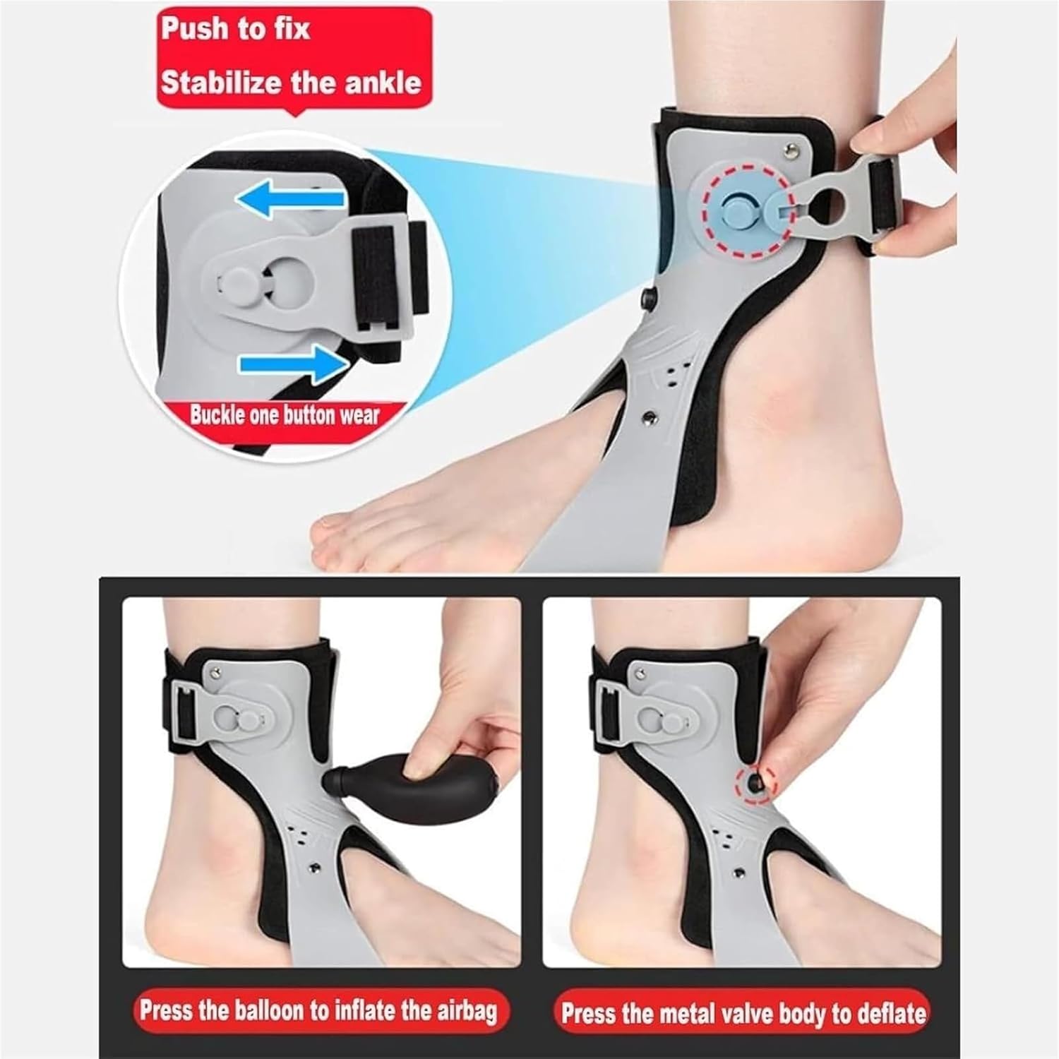 Ankle Foot Orthosis, Foot Drop Brace,Slim Ankle Foot Support Splint, Suitable for Sprain Fracture Hemiplegia Stroke(Right,Medium)(Right,Large)