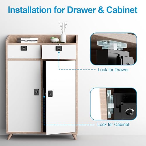 Miniatura 5 de Cerradura de gabinete de huellas dactilares estilo asa, cerradura de cajón oculta biométrica inteligente para archivos, almacenamiento, armario,