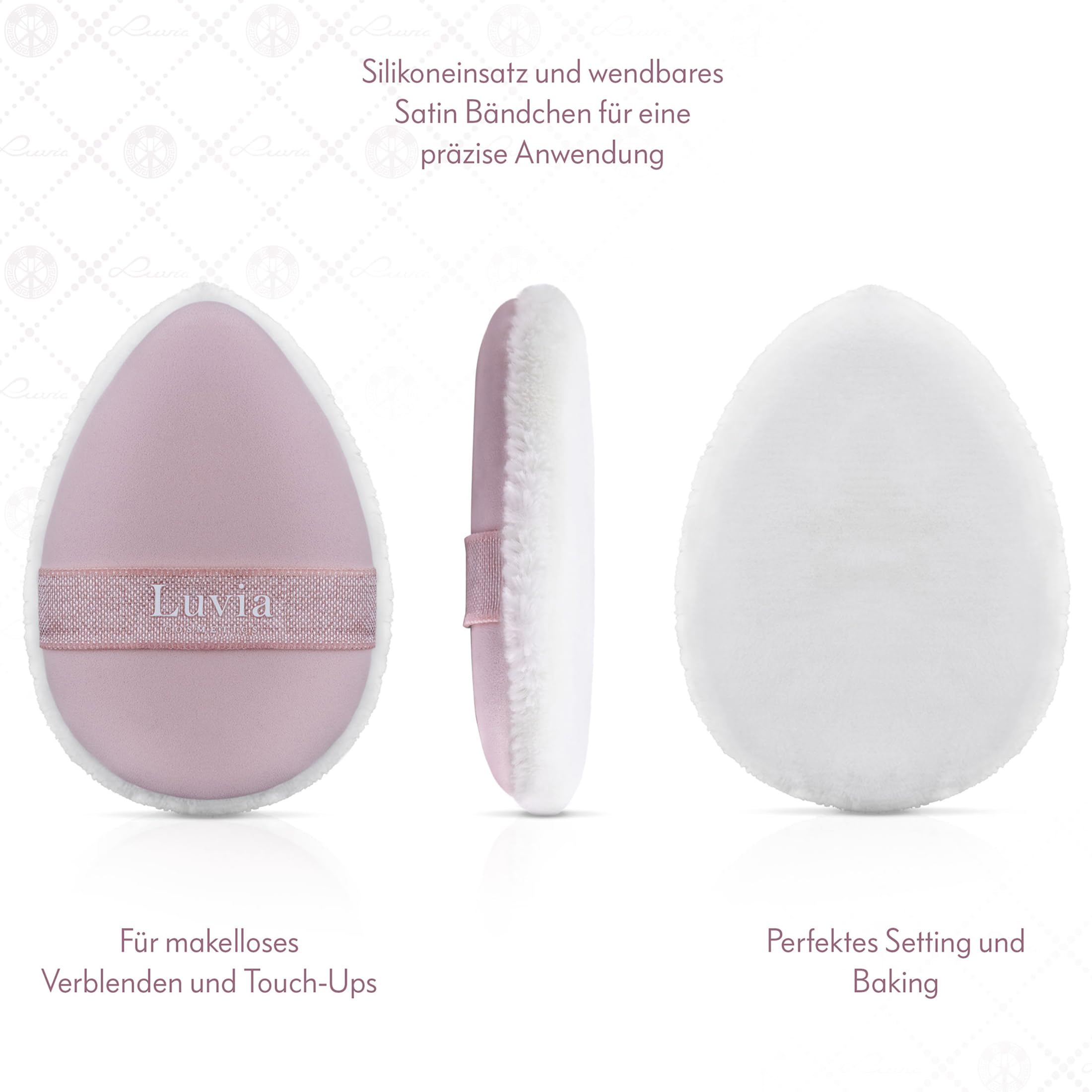 Luvia Puff Puff Set Candy – 2 dwustronne frędzle do pudru, puffy do makijażu z dwustronną gumową taśmą, idealne do płynnych i pudrowych tekstur, frędzle kosmetyczne w kolorze białym i różowym, dla