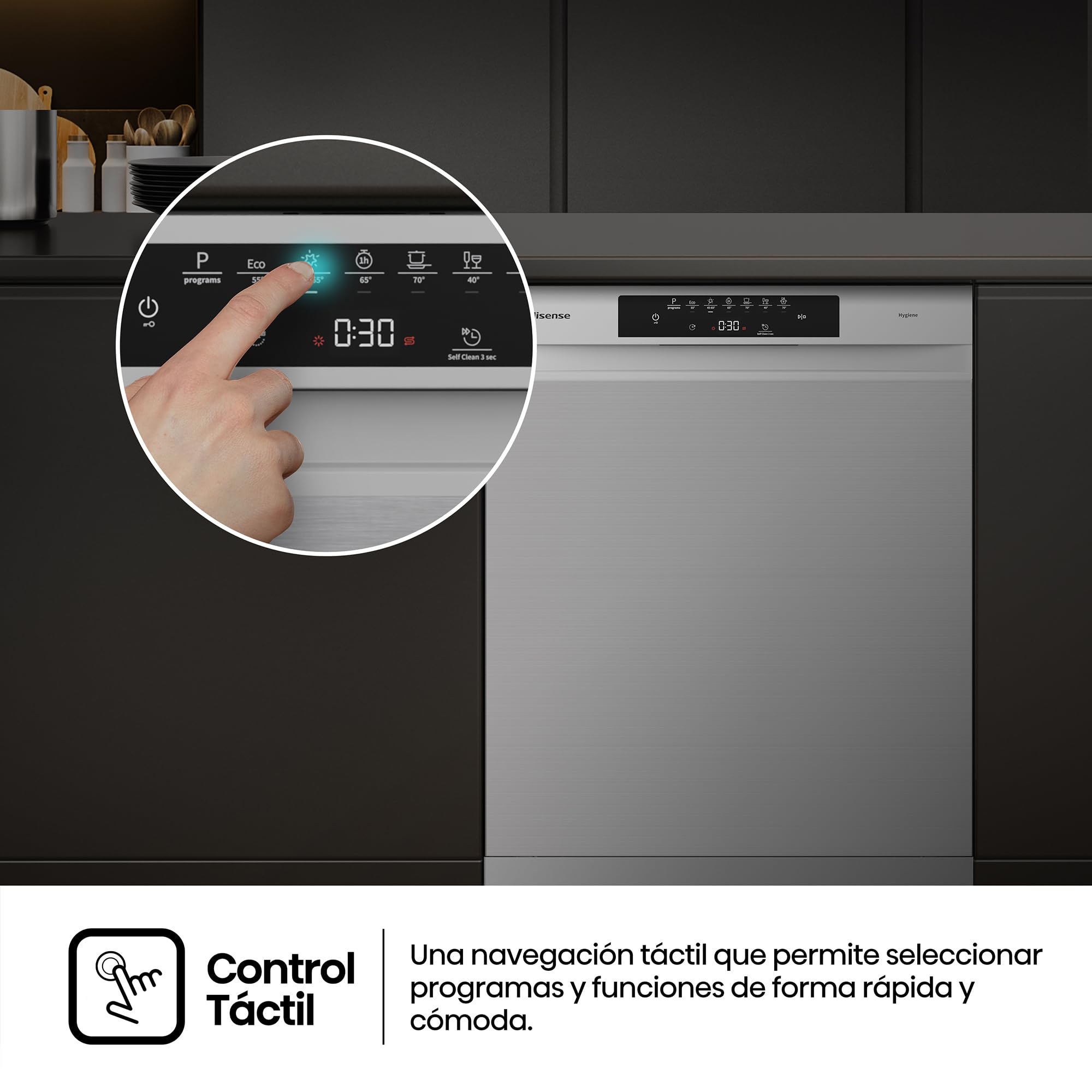 Hisense HS643B90X - Lavavajillas Clase B, 15 Servicios, Fondo 60cm, Secado Extra, Programa Automático, Tercera Bandeja, Programa Corto 1 hora, 15 Servicios, Aqua Protect System, Control Táctil, Inox