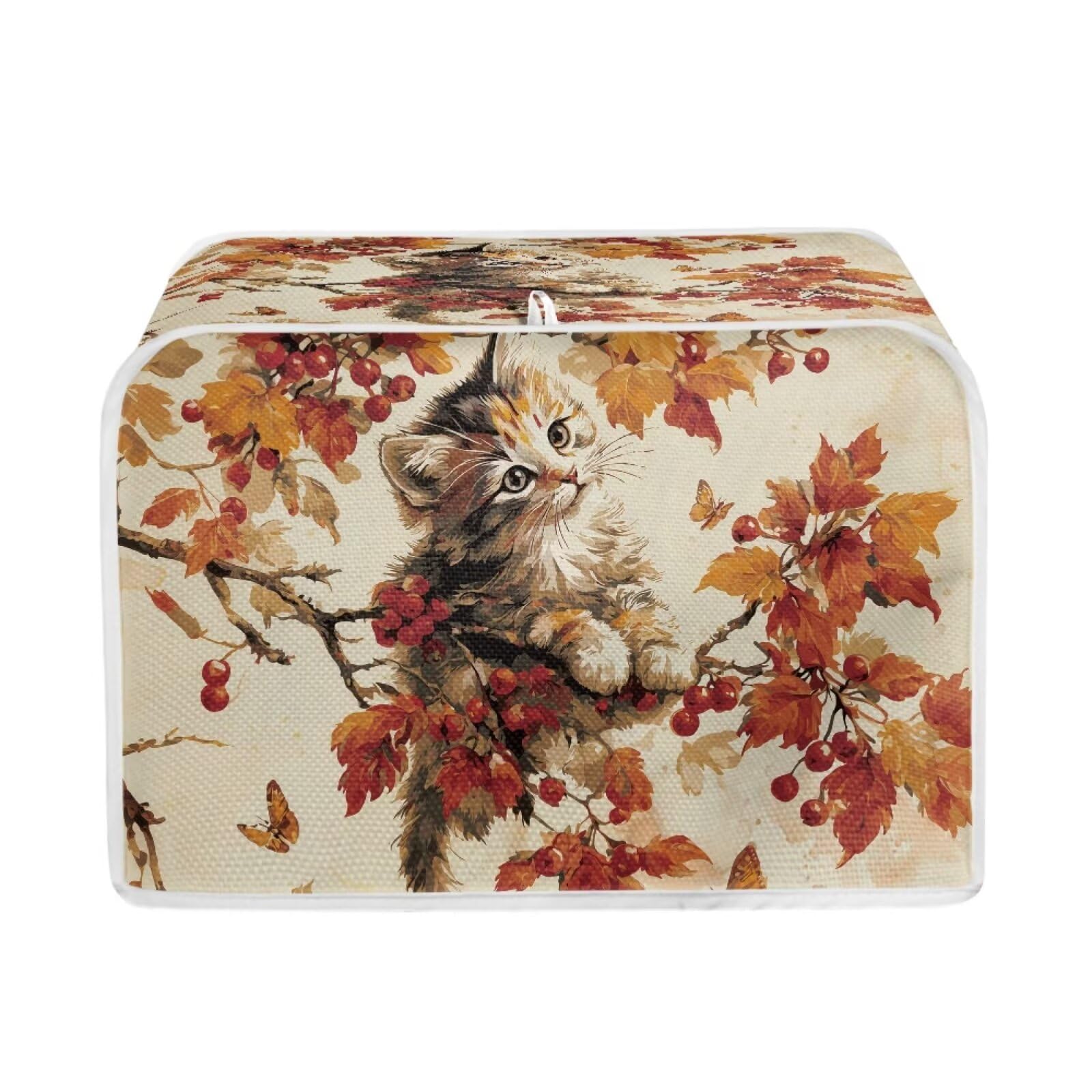 Cute Cat Print Toaster 2 Slice Cover Holly Berry Print Bread Maker Machine Covers for Anti-dust and Fingerprint, Decorative Accessories for Kitchen