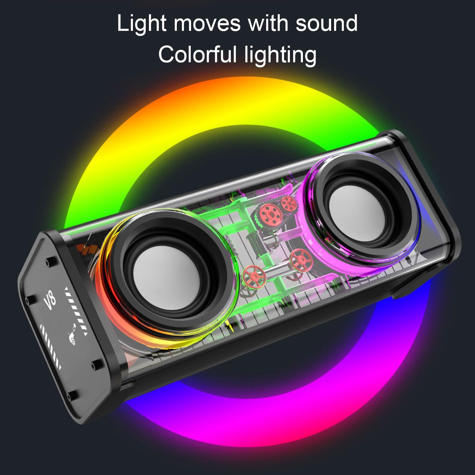 VBESTLIFE V8 Bluetooth Speaker, Portable Bluetooth 5.3 Speaker with Powerful Dual Speakers, Colorful Lights, for Home, Desktop, Outdoors, Travel (Black) 2